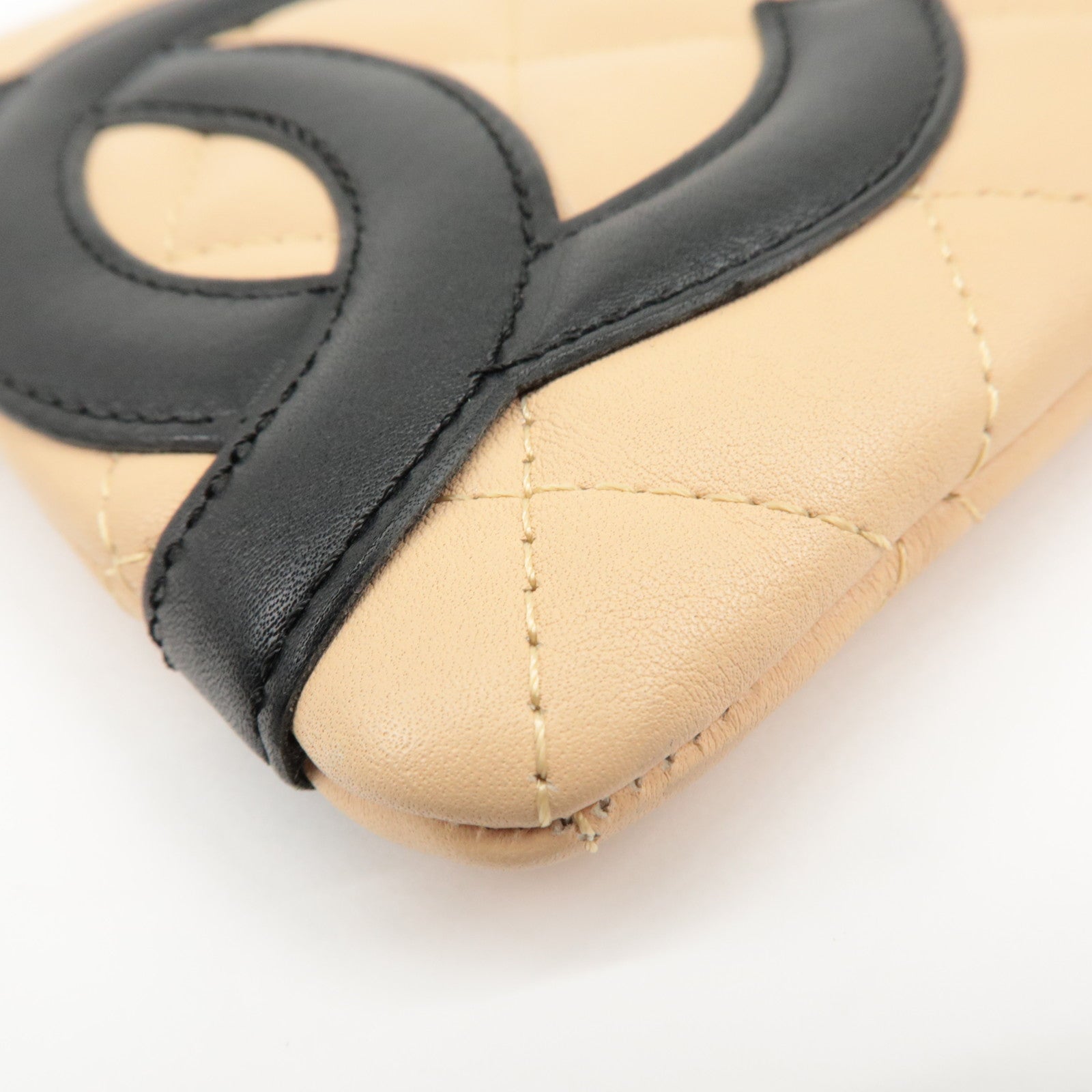 CHANEL COCO Mark Cambon Line Leather Pouch Beige Used