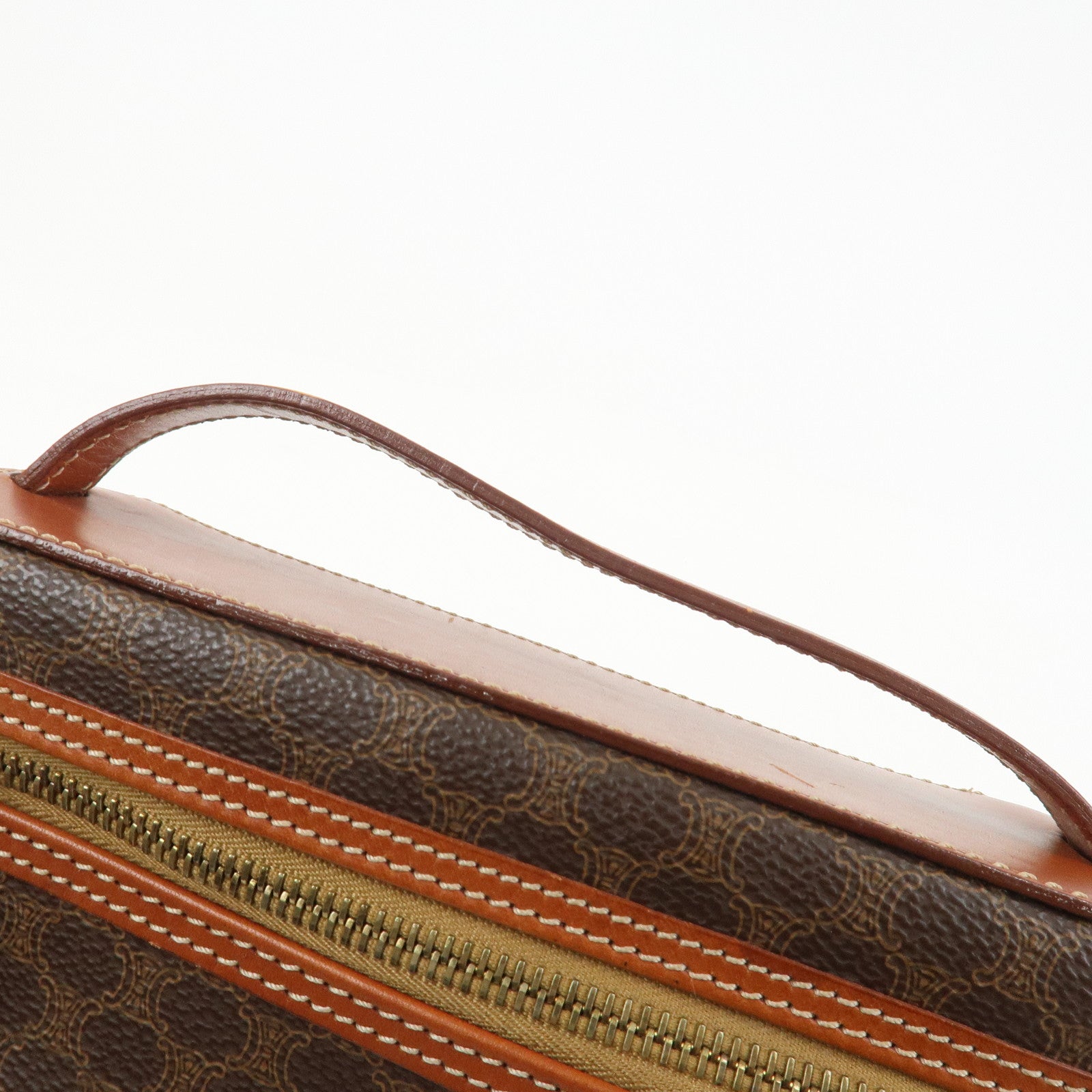 CELINE Macadam PVC Leather Vanity Bag Cosmetic Bag Hand Bag Brown