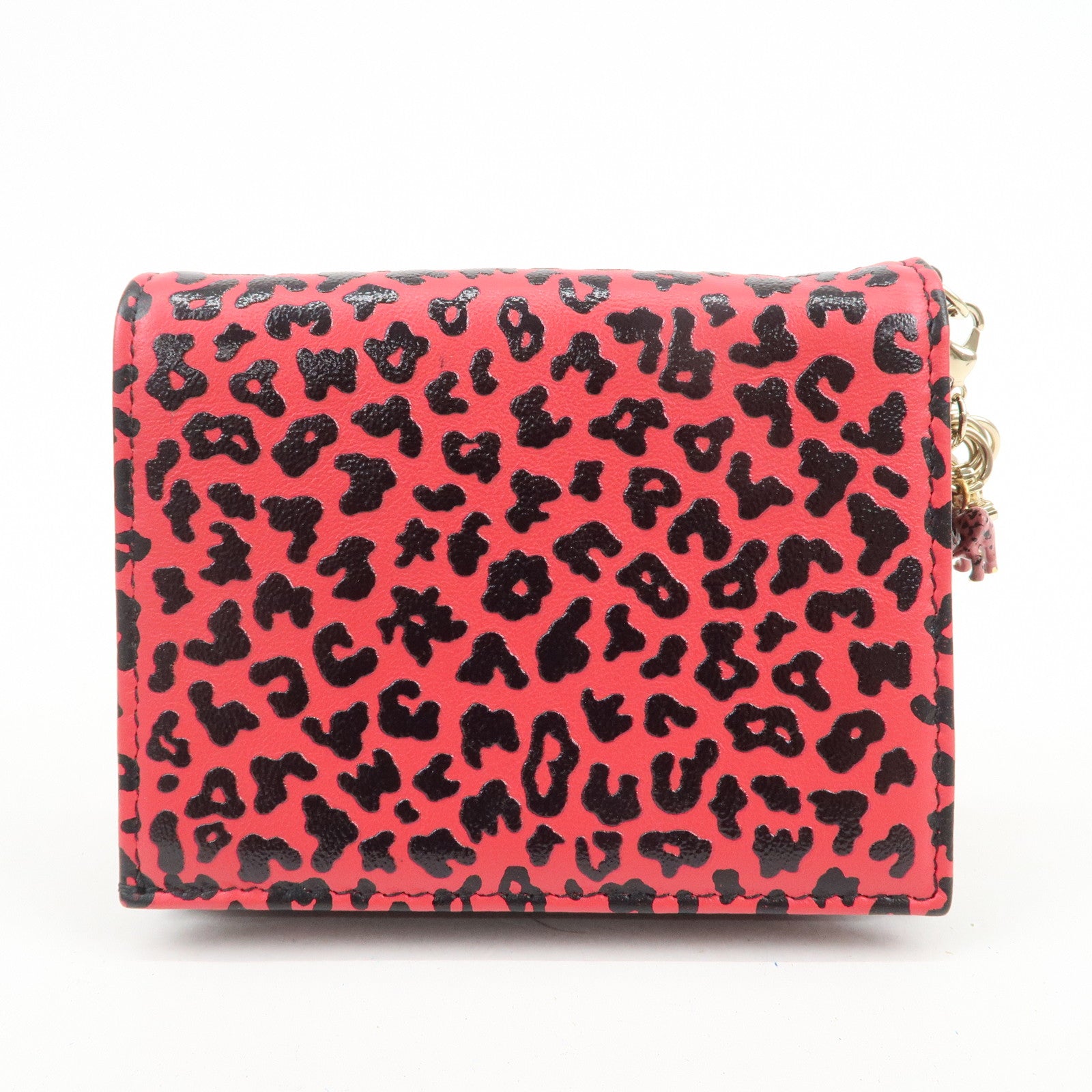 Christian Dior Leopard Embossed Leather Bi-fold Compact Wallet Pink