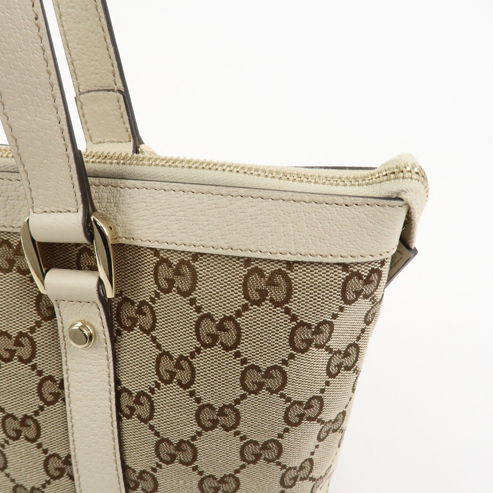GUCCI Abbey GG Canvas Leather Tote Bag Hand Bag Brown Ivory 141470