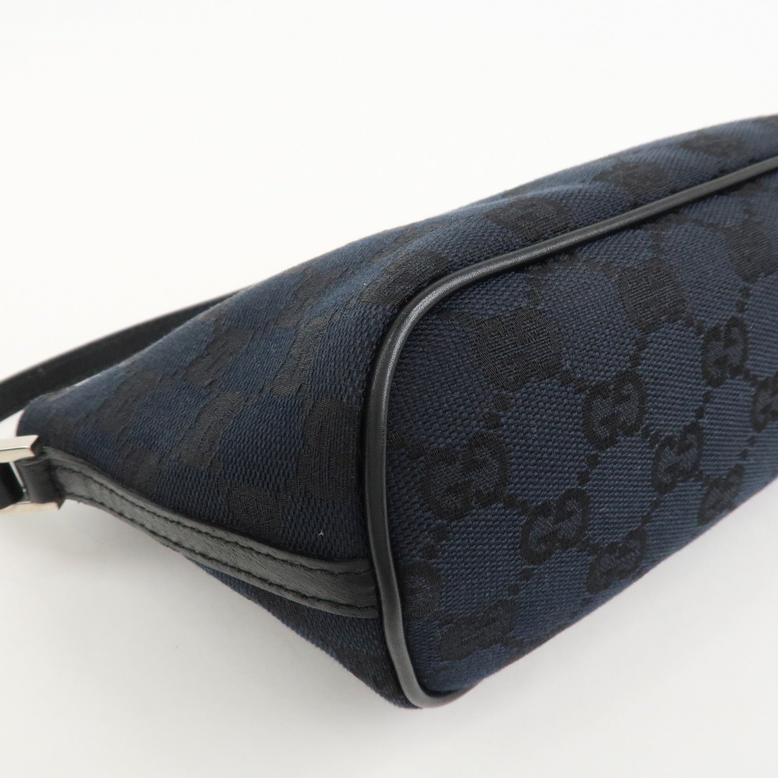 GUCCI GG Canvas Leather Accessory Pouch Hand Bag Navy 039.1103