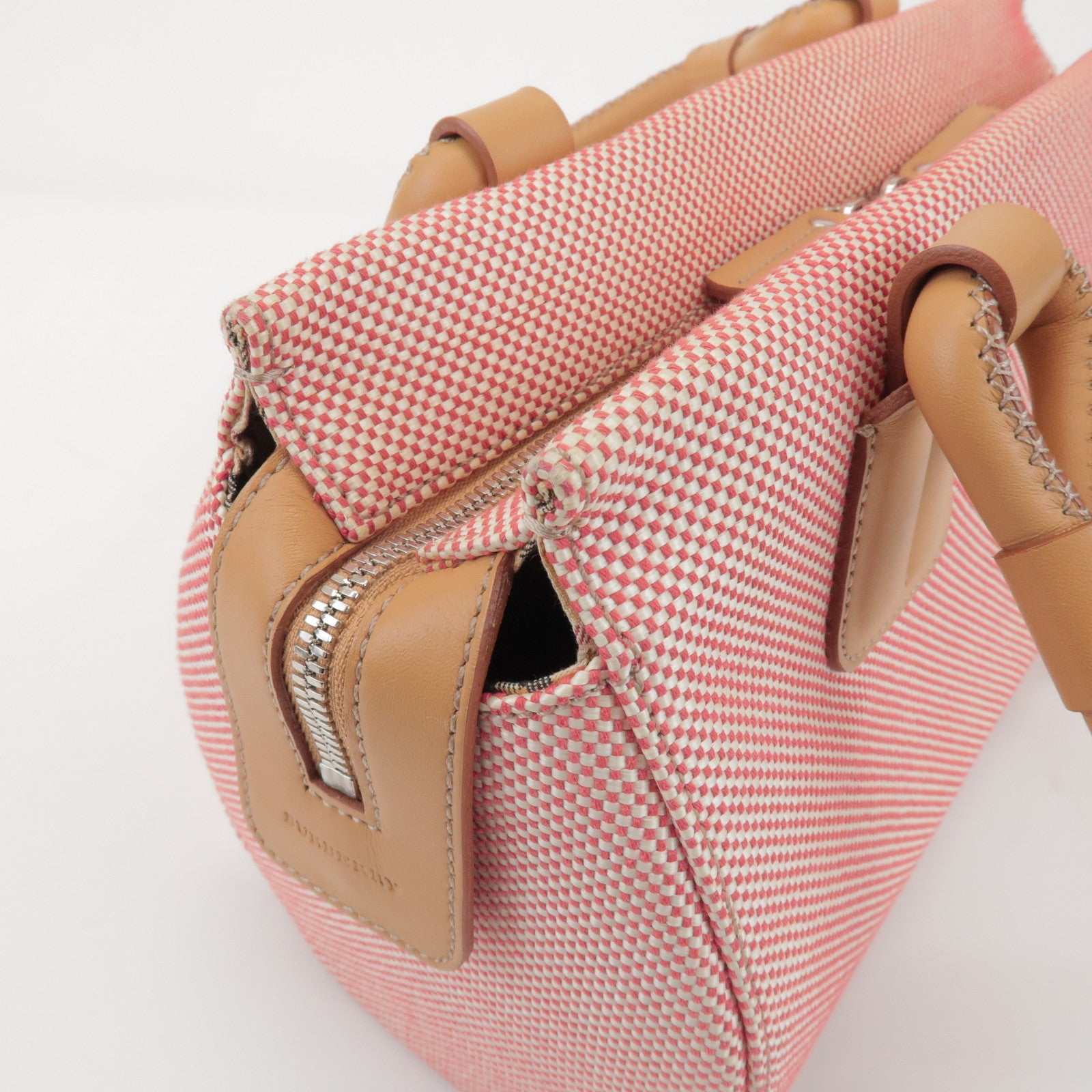 BURBERRY Canvas Leather Shoulder Bag Hand Bag Red Light Brown