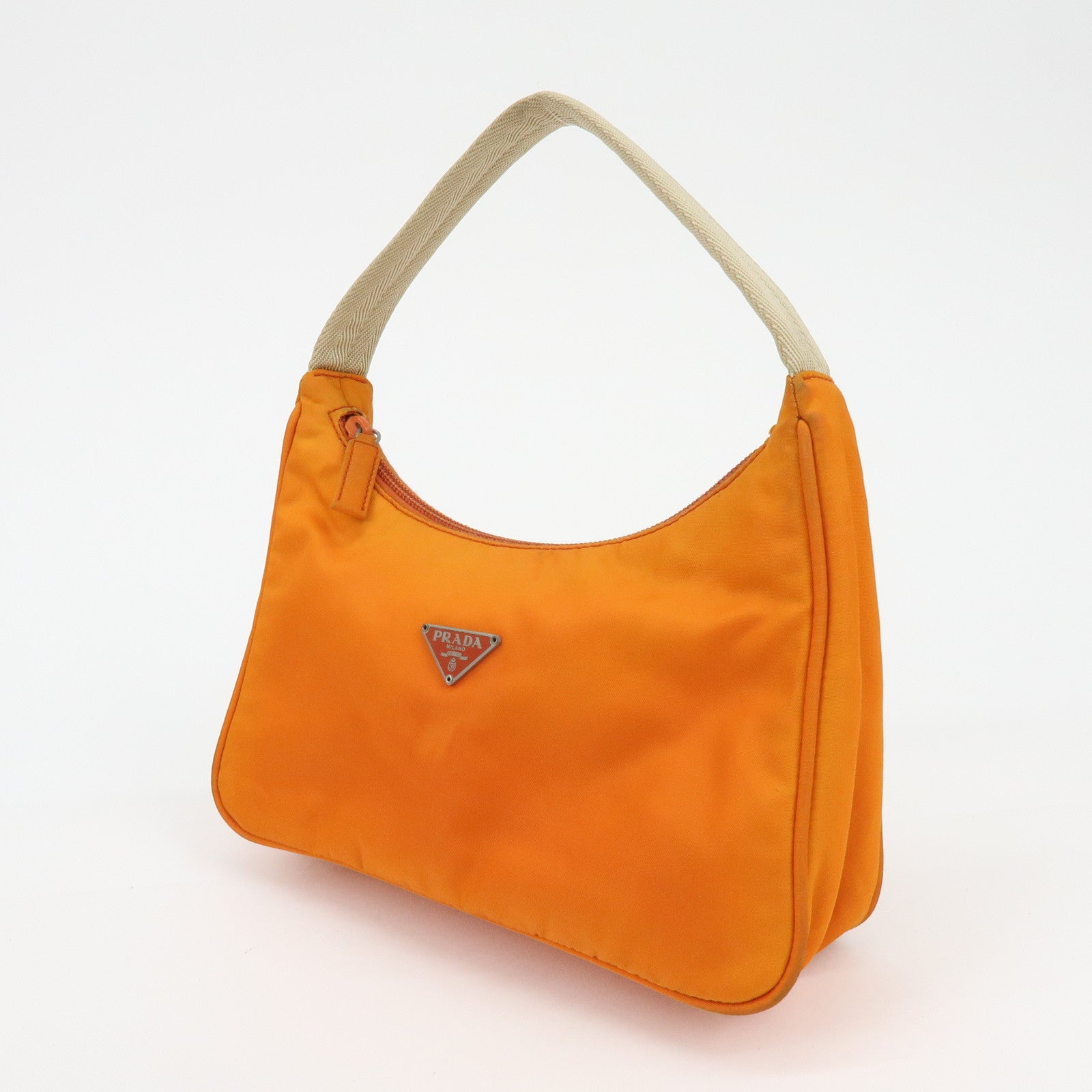 PRADA Triangle Logo Nylon Hand Bag Shoulder Bag Orange Beige