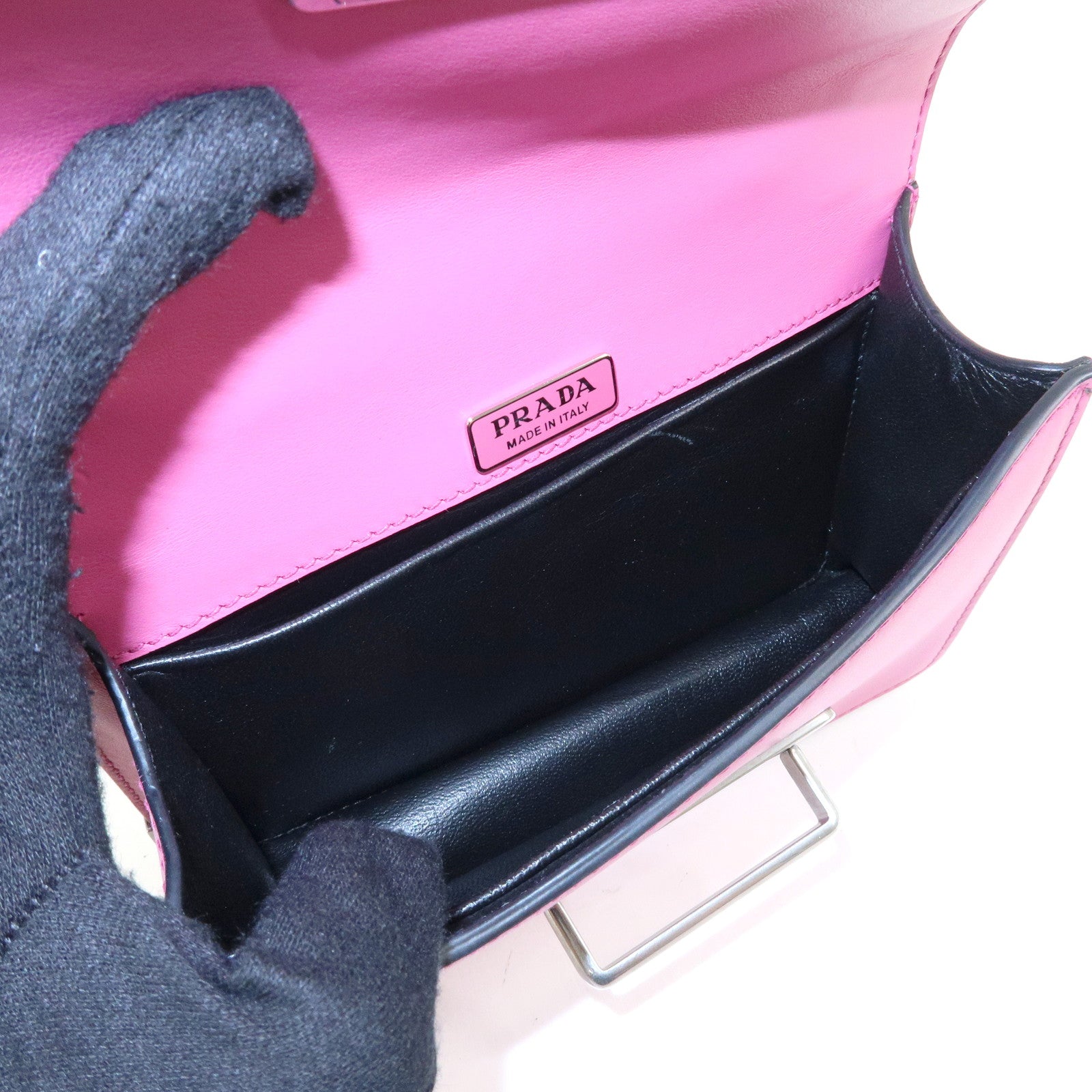 PRADA Cahier Calf Leather Studs Shoulder Bag Pink Black 1BH018