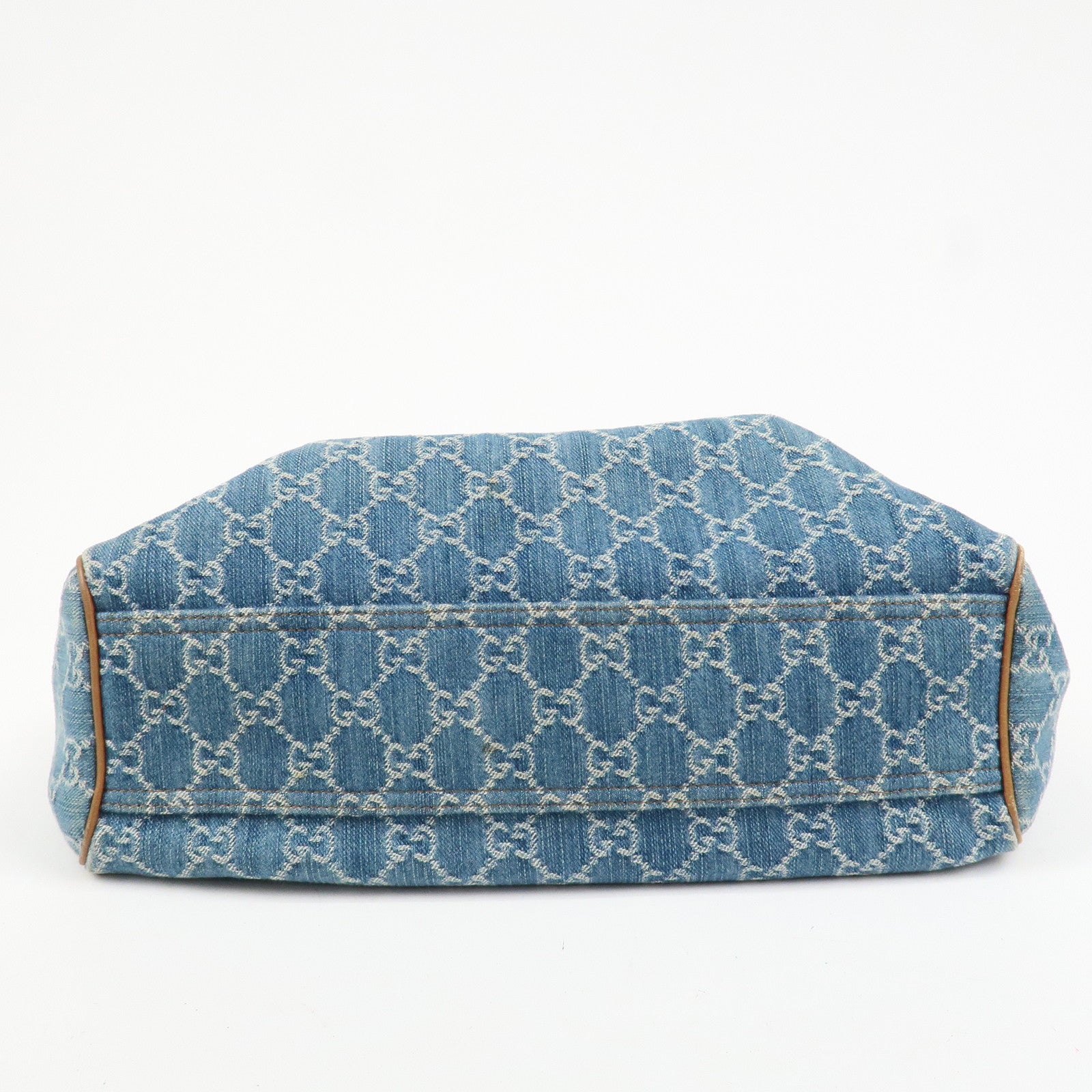 GUCCI Sukey GG Denim Leather Tote Bag Hand Bag Blue Brown 211944