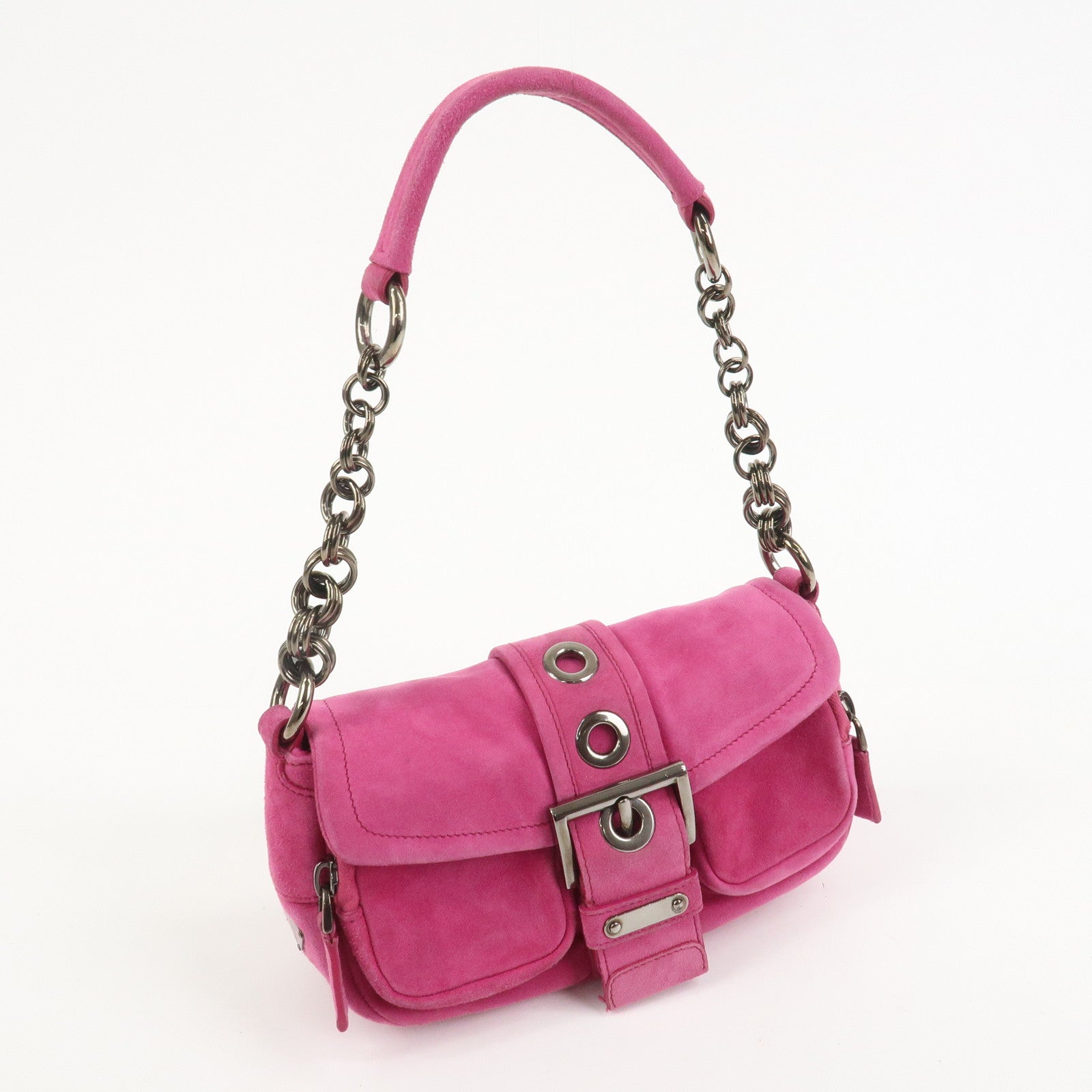 PRADA Triangle Logo Suede Shoulder Bag Hand Bag Pink BR2635