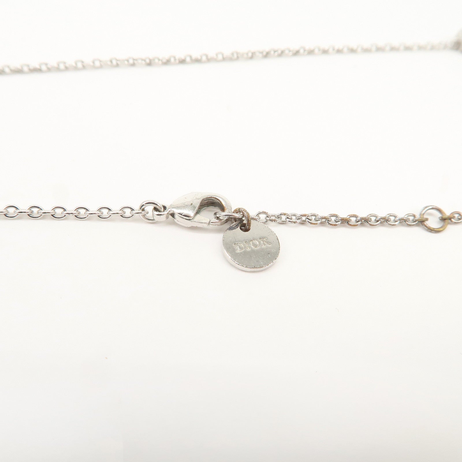 Christian Dior CD Logo Metal Rhinestone SV925 Necklace Silver