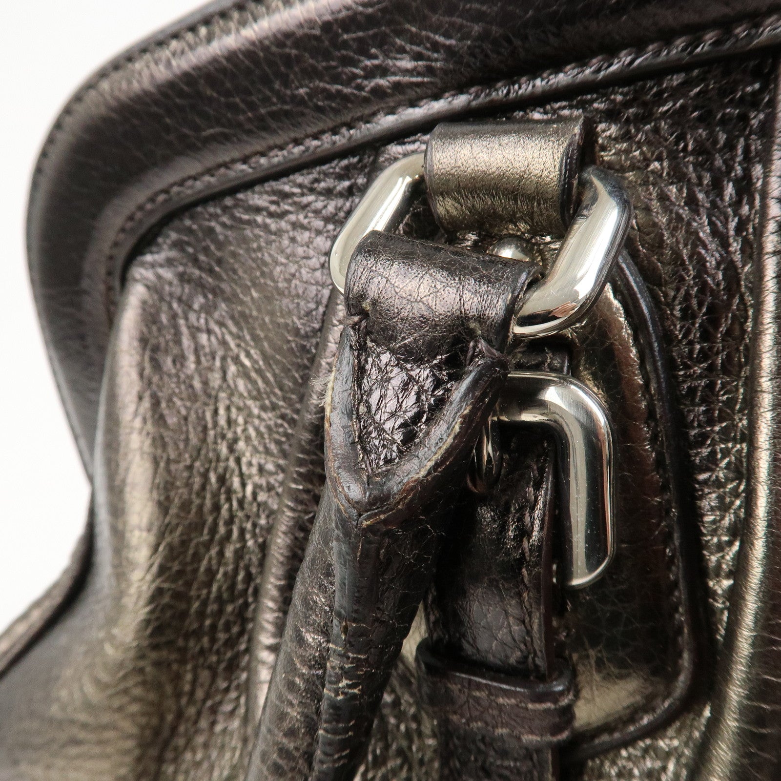 PRADA Logo Leather Shoulder Bag Boston Bag Metallic Gold