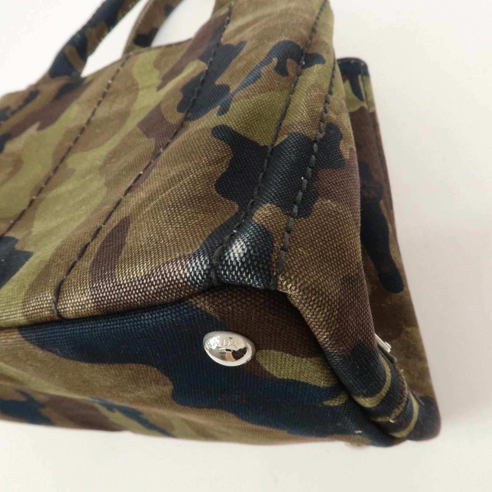 PRADA Logo Canapa Mini Canvas 2Way Bag Hand Bag Brown Green 1BG439