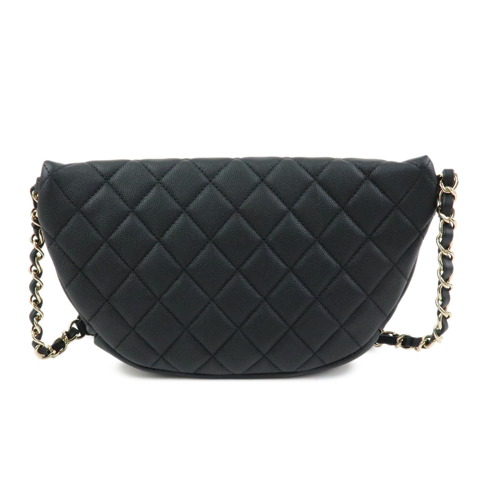 CHANEL Matelasse Caviarskin Waist Pouch Bag Body Bag Black