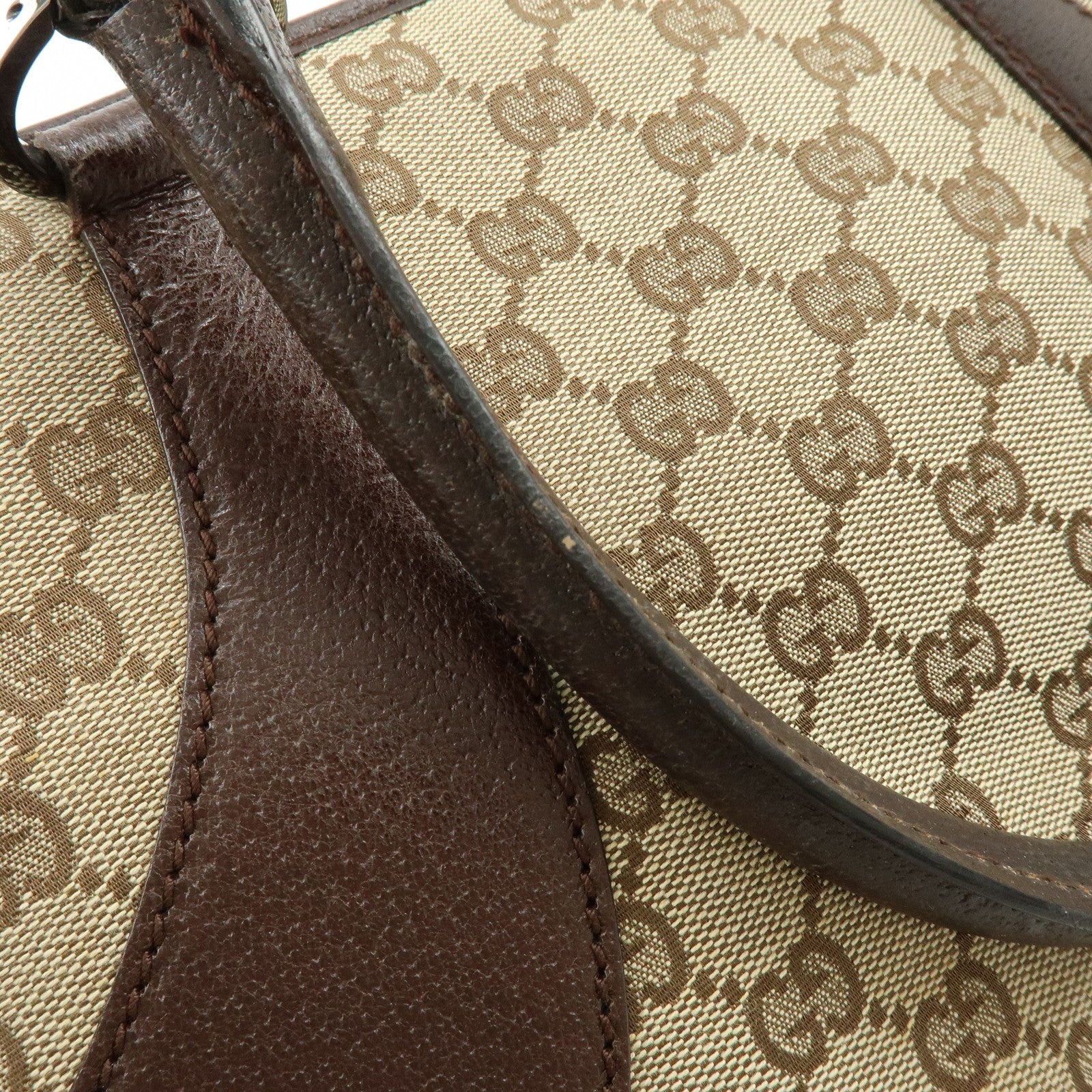 GUCCI GG Canvas Leather Tote Bag Hand BagBrown 113011