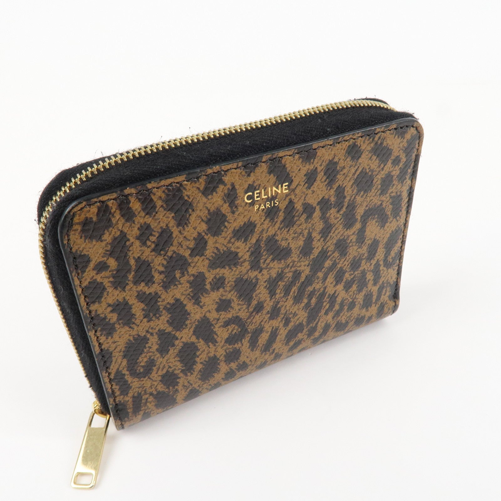 CELINE Leather Round Zippy Compact Wallet Brown Used