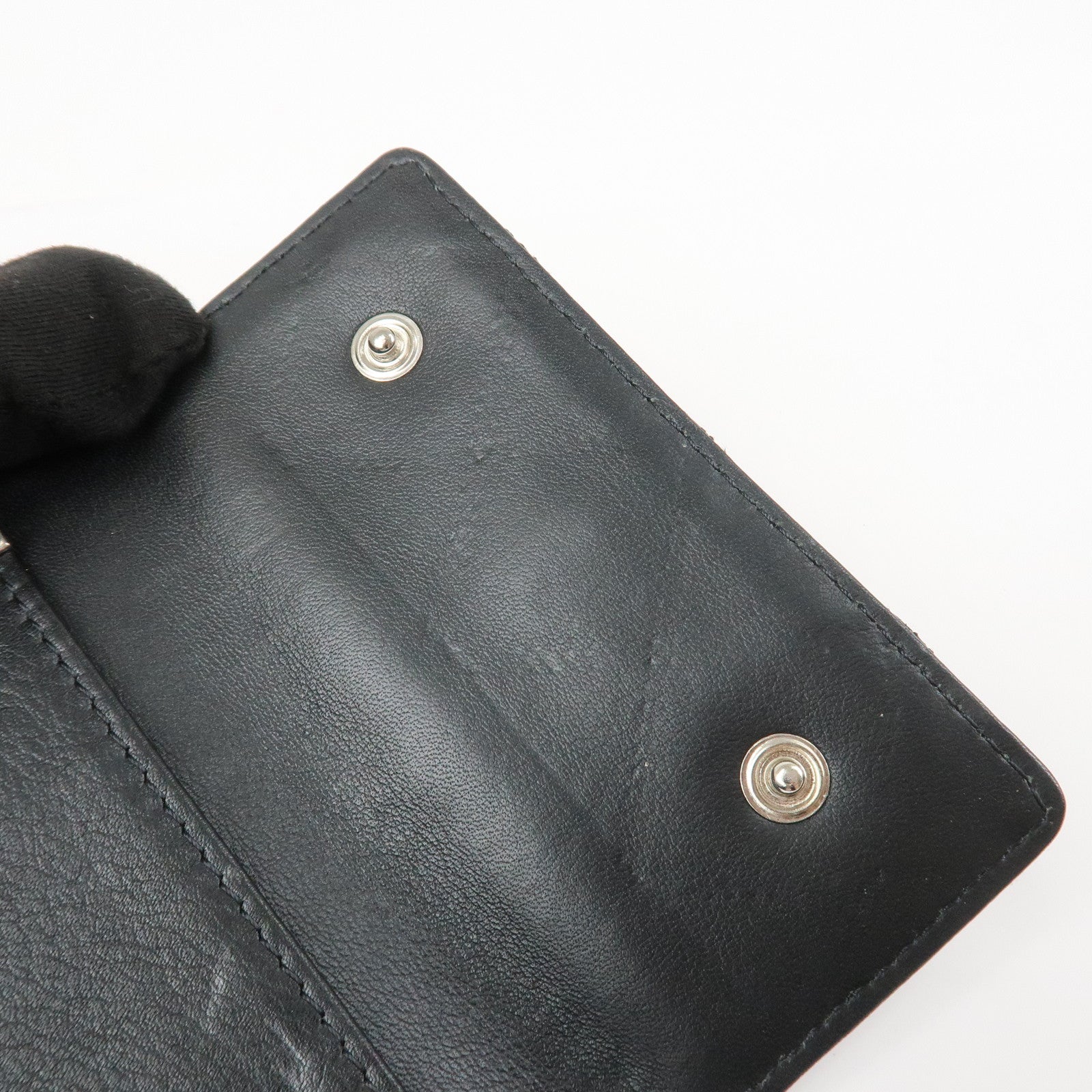 CHANEL Bicolore COCO Mark Lamb Skin 6 Rings Key Case Black