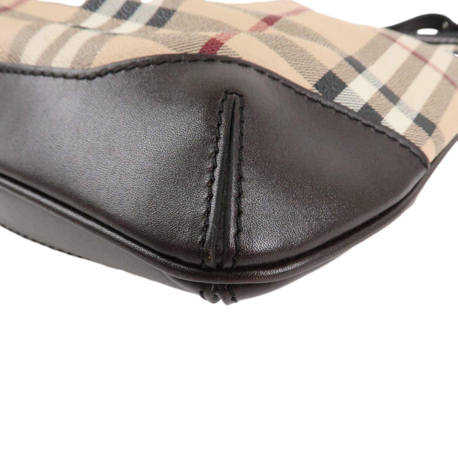 BURBERRY Nova Plaid PVC Leather Shoulder Bag Beige Brown Used