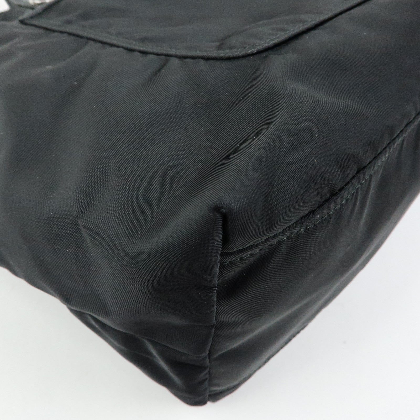 PRADA Triangle Logo Nylon Leather Tote Bag Shoulder Bag Black