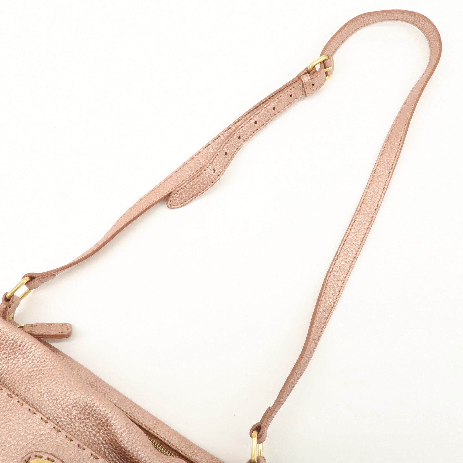 FENDI Seleria Leather Shoulder Bag Champagne Pink 8BT200