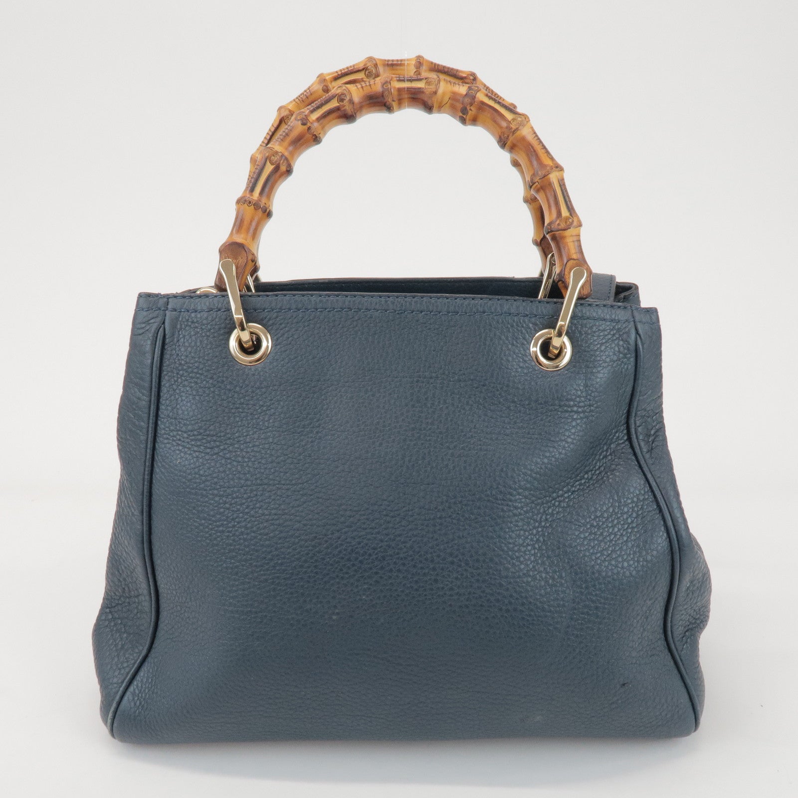 GUCCI Bamboo Calf Leather 2 Way Bag Tote Bag Navy 336032