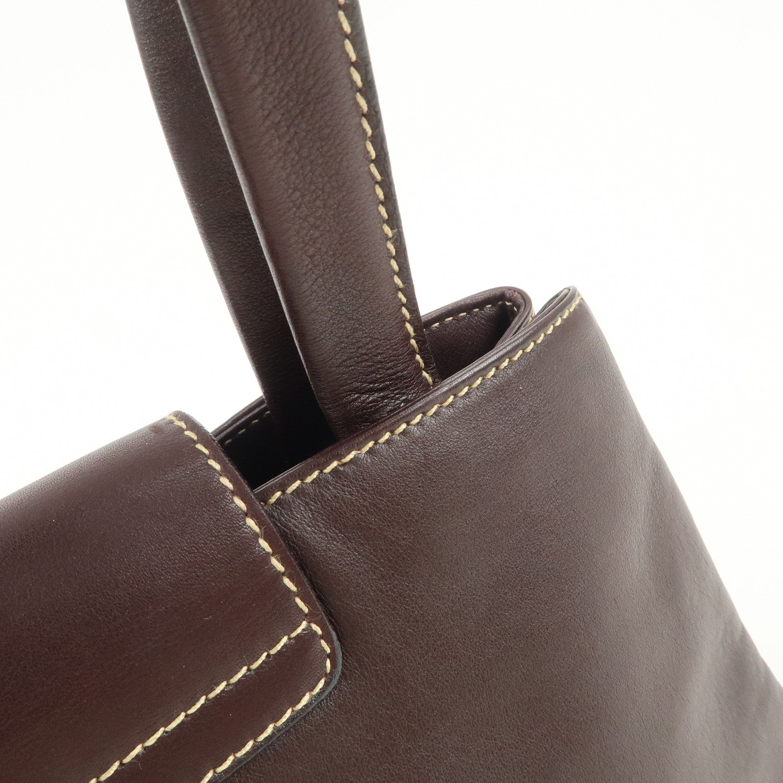 BVLGARI  Leather Tote Bag Hand Bag Dark Brown Gold HDW Used