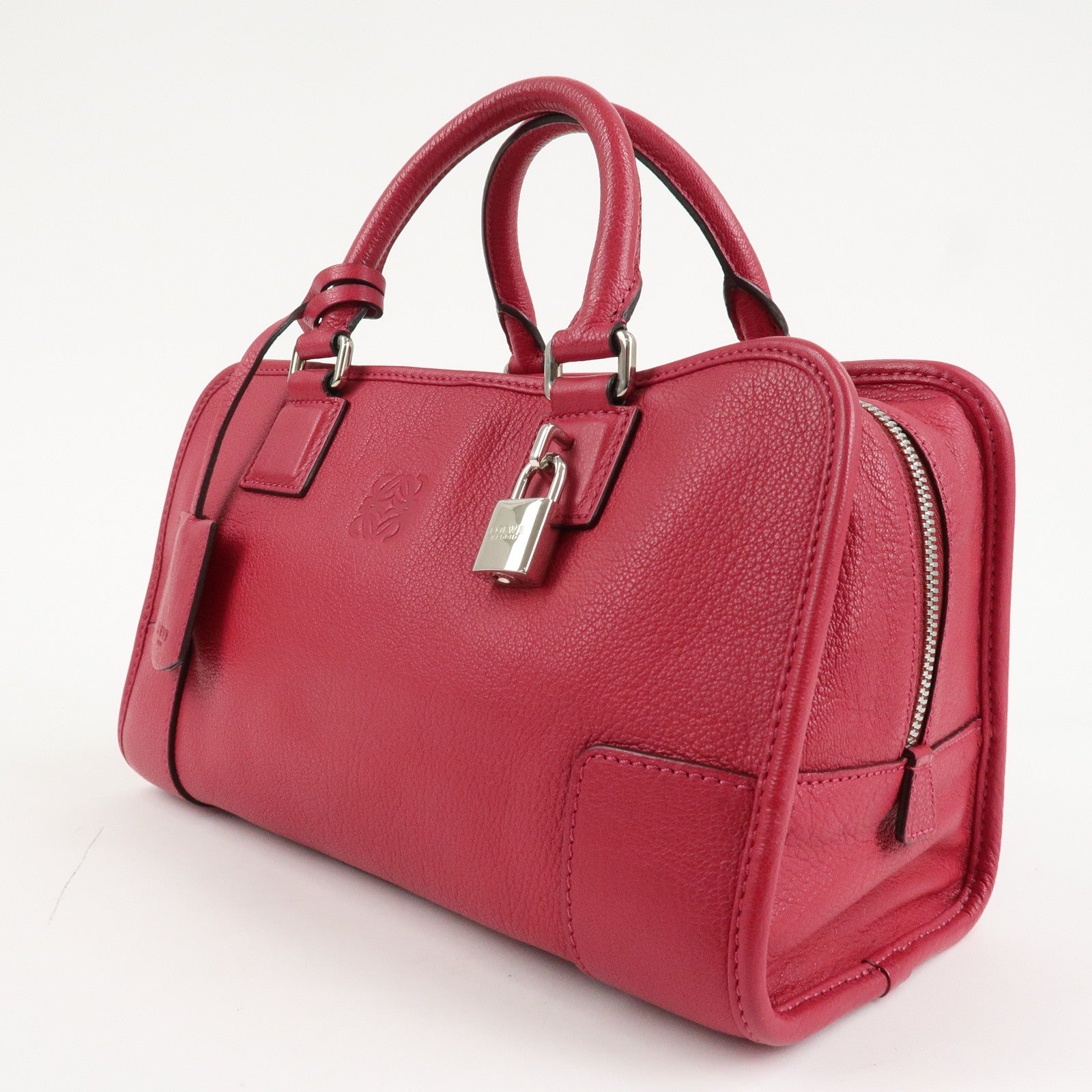 LOEWE Anagram Leather Amazona 28 Hand Bag Boston Bag Red Used