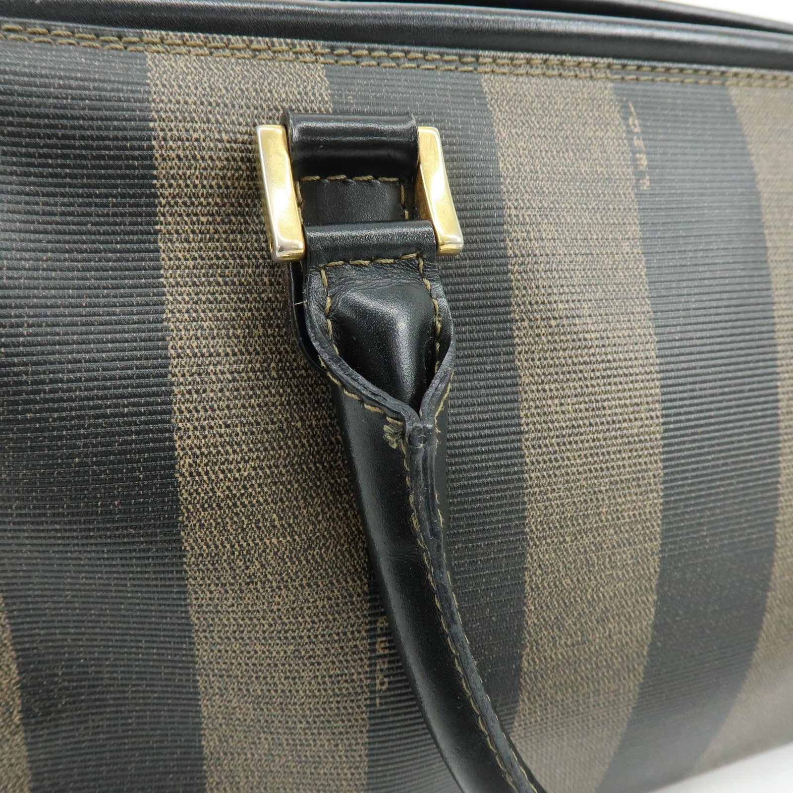 FENDI Pequin PVC Leather Boston Bag Hand Bag Black Brown