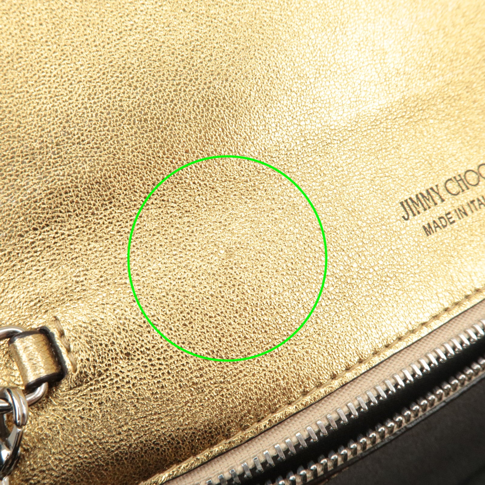 JIMMY CHOO Leather Rhine Stone Chain Wallet Gold Silver HDW Used