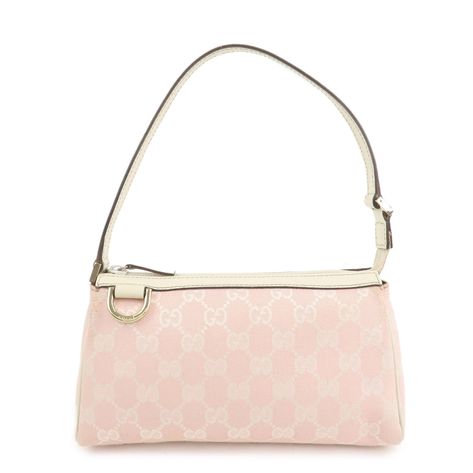 GUCCI Abbey GG Canvas Leather Pouch Hand Bag Pink Ivory 145750
