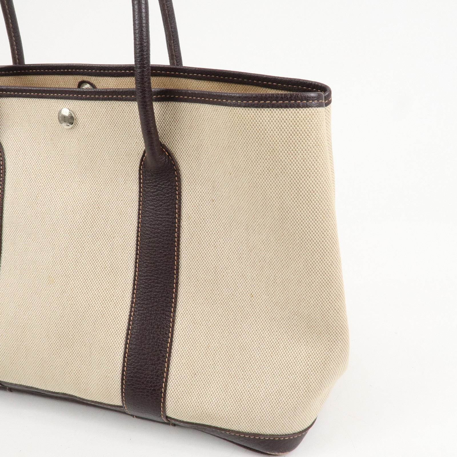 HERMES Leather Toile H Garden Party PM Tote Bag Hand Bag Natural