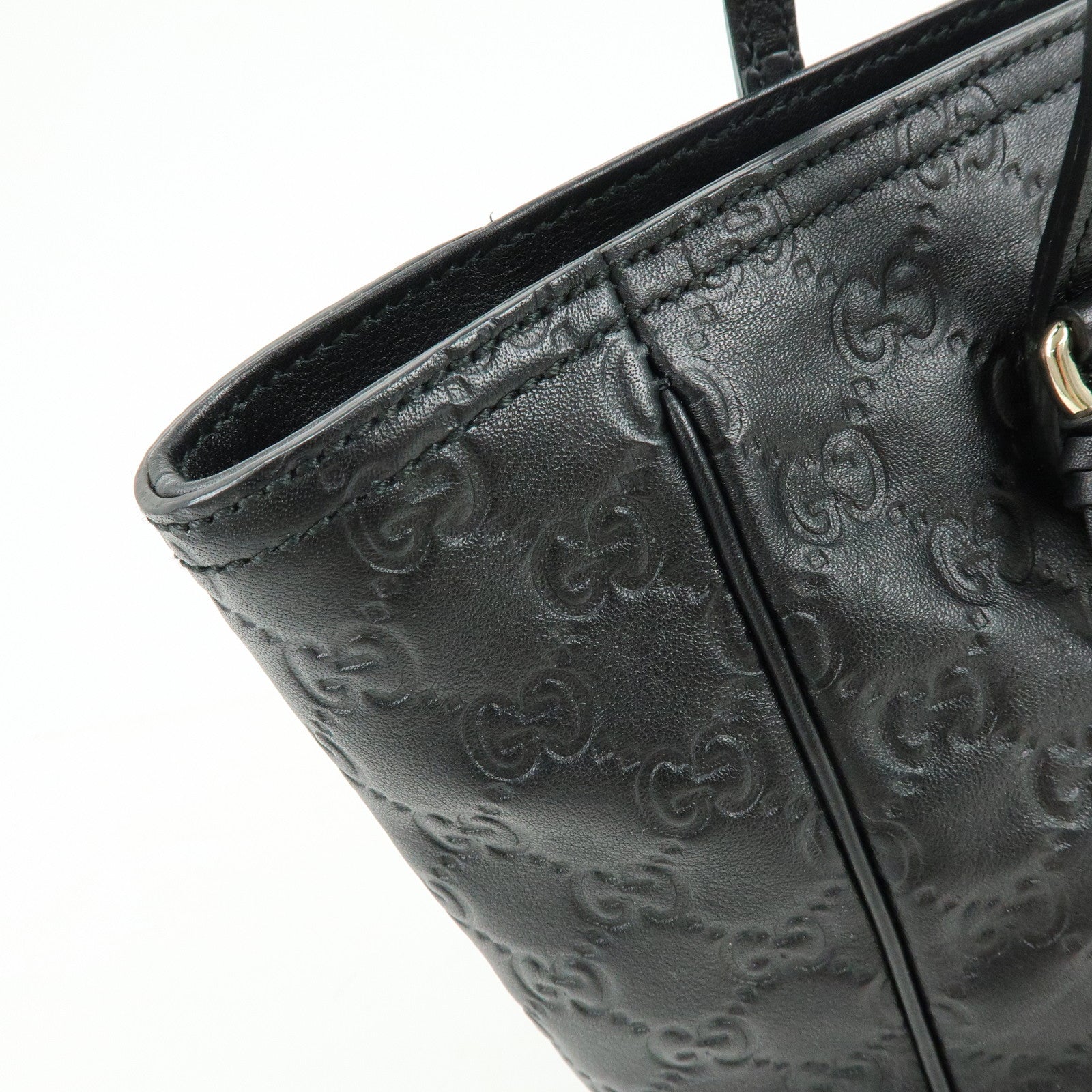 GUCCI Interlocking G Micro Guccissima Leather Hand Bag Black 353119