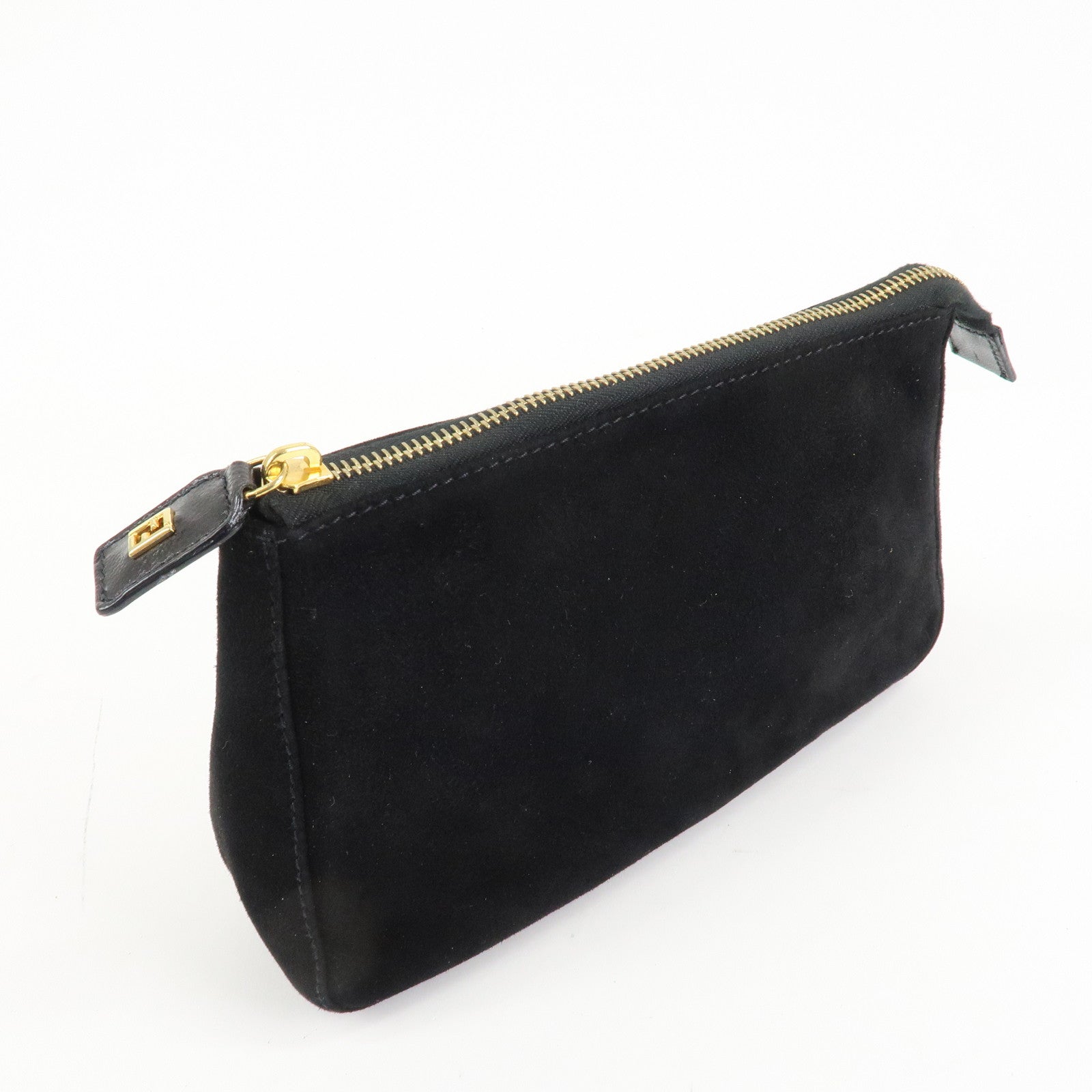 FENDI Suede Cosmetic Pouch Black Gold Hardware 26387 Used