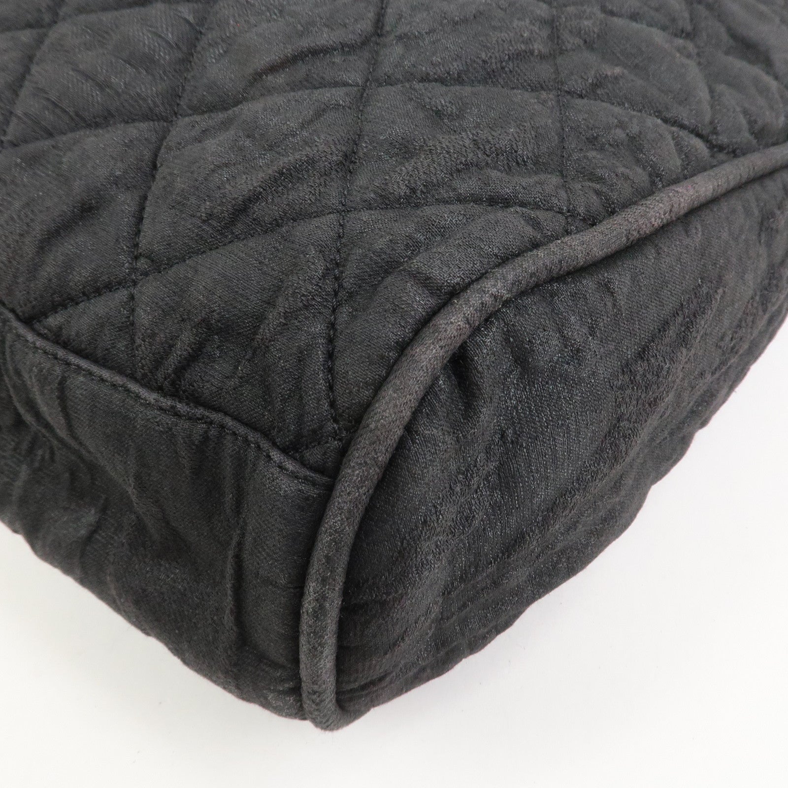 CHANEL Matelasse Canvas Large Shoulder Bag Black Silver