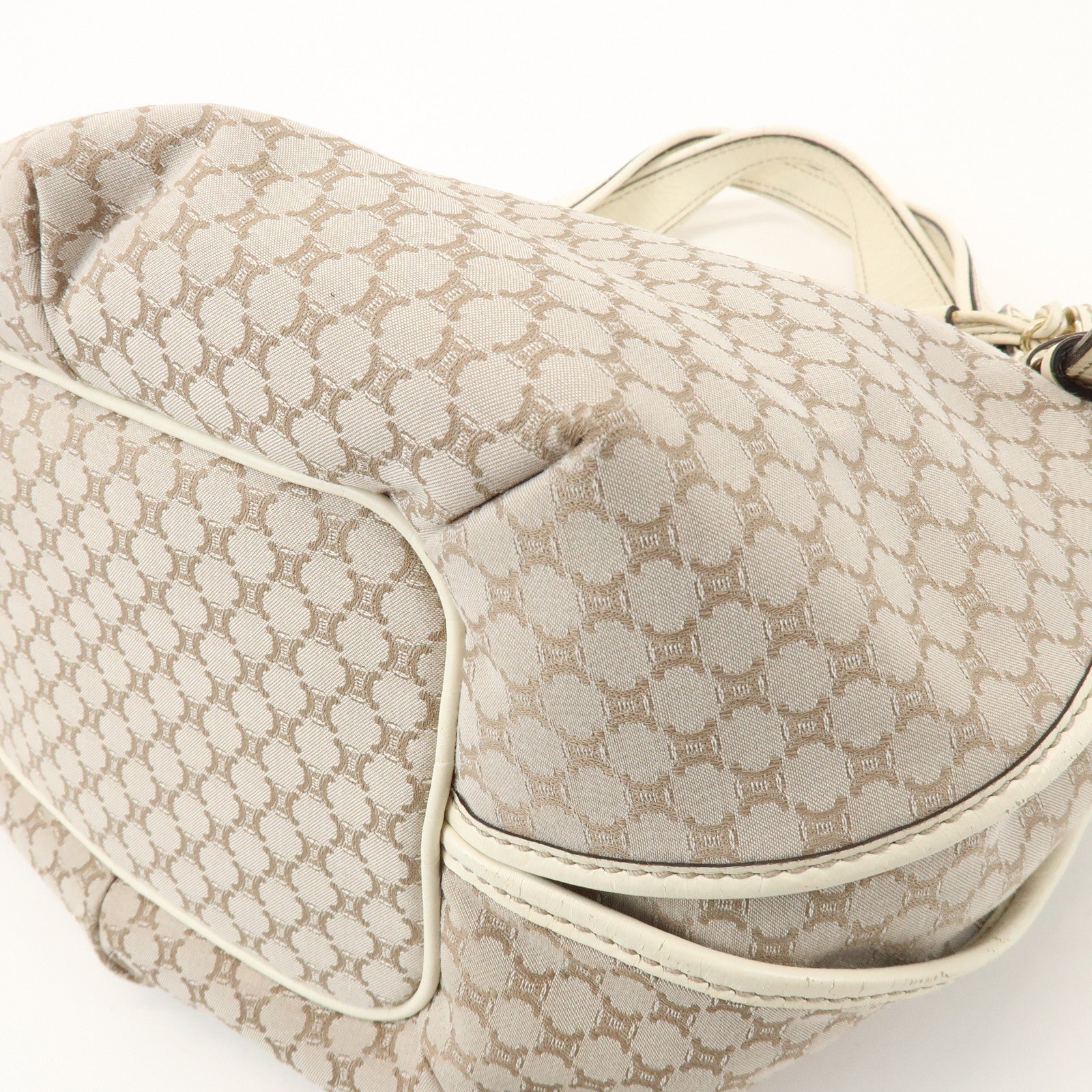 CELINE Macadam Bittersweet Canvas Leather Shoulder Bag Beige Ivory
