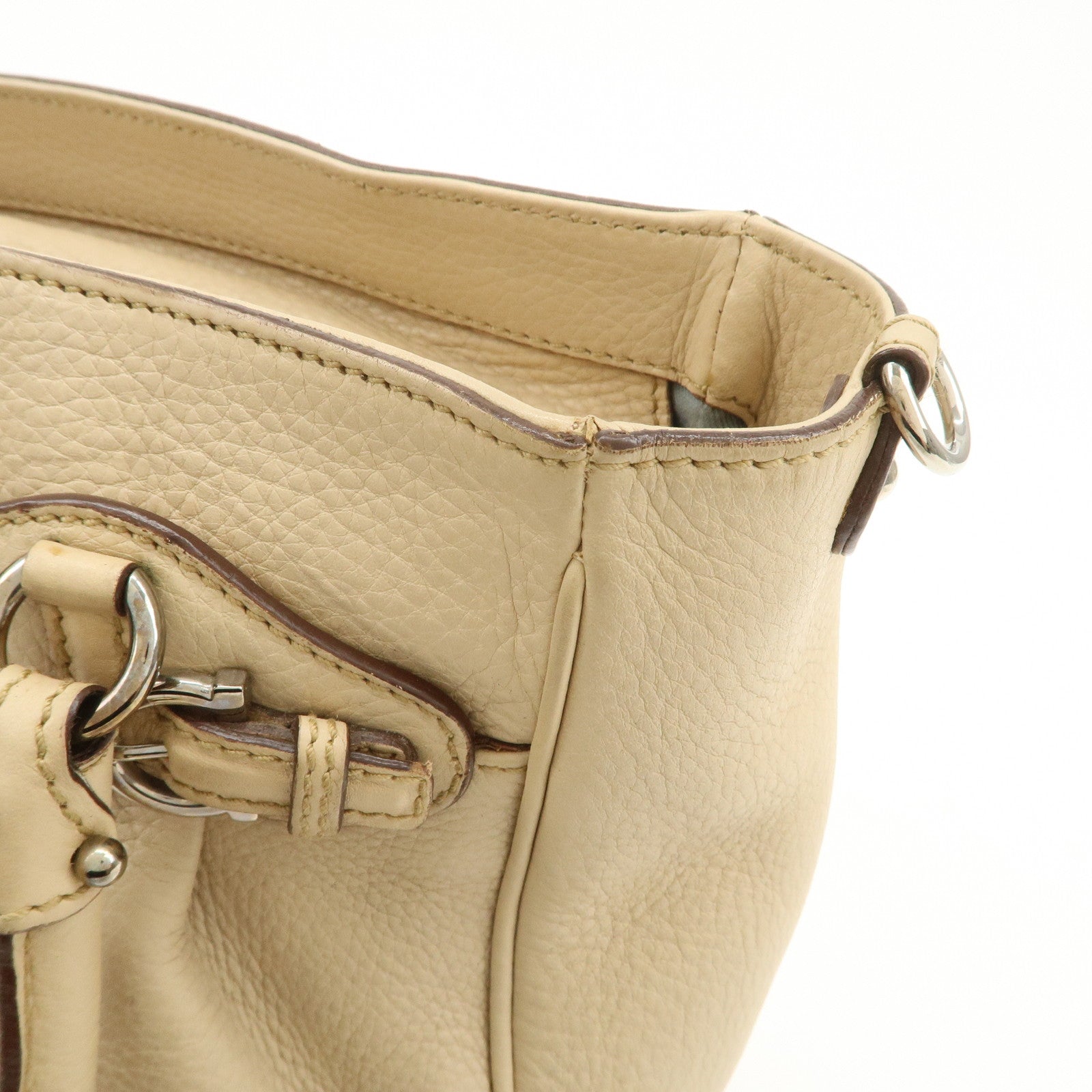 Ferragamo Gancini Leather 2Way Bag Hand Bag Shoulder Bag Beige