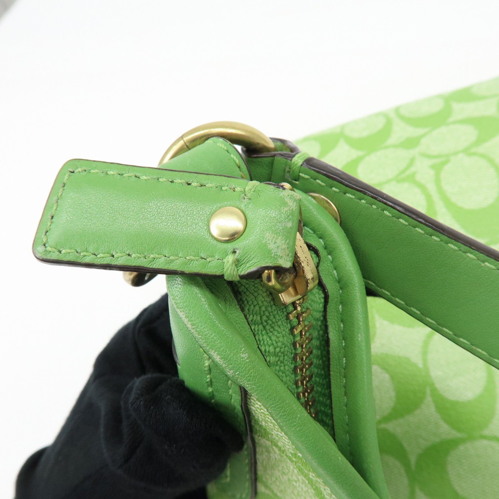 COACH Signature PVC Leather 2Way Bag Shoulder Bag Hand Bag Green