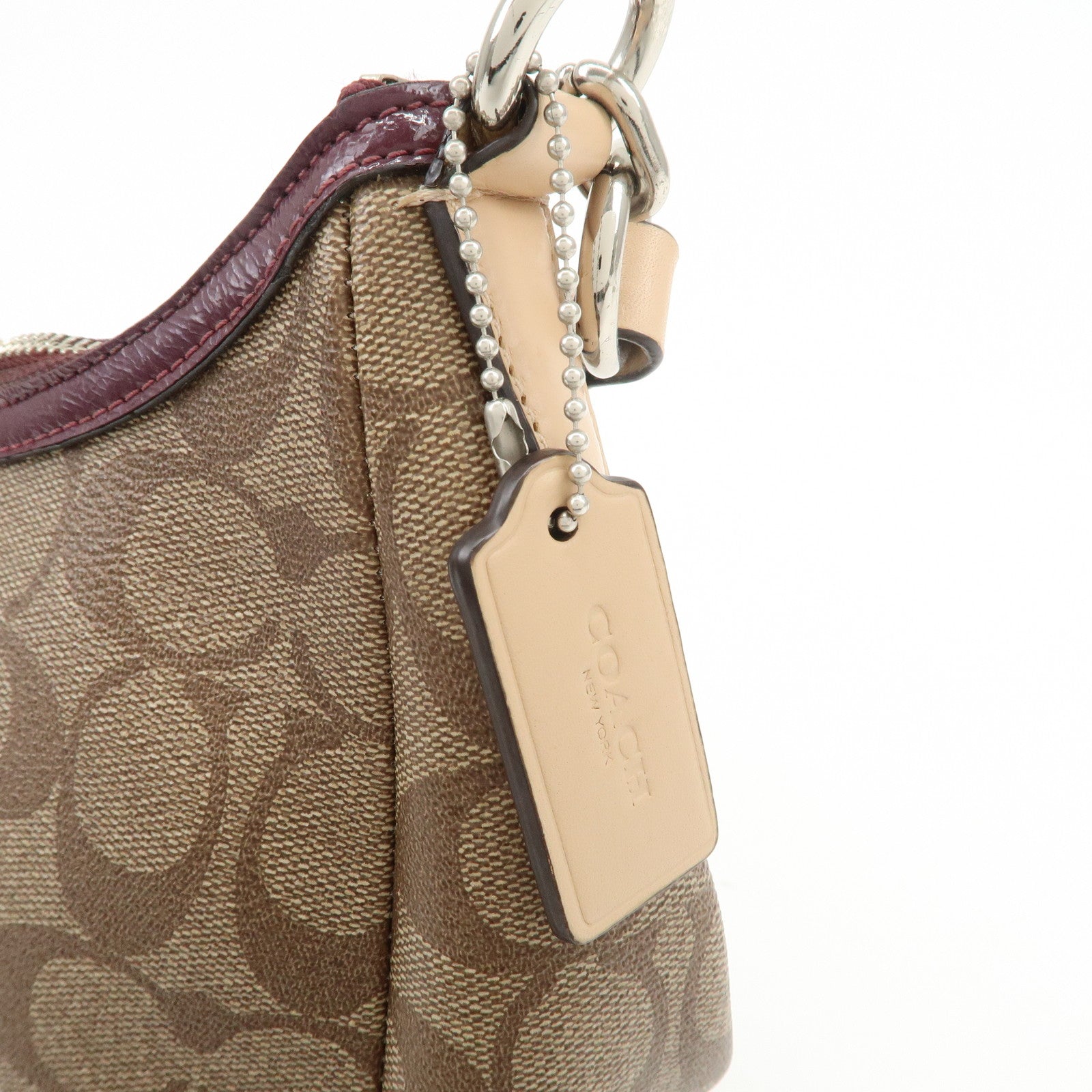 COACH Signature PVC Patent Leather 2Way Shoulder Bag Hand Bag Beige