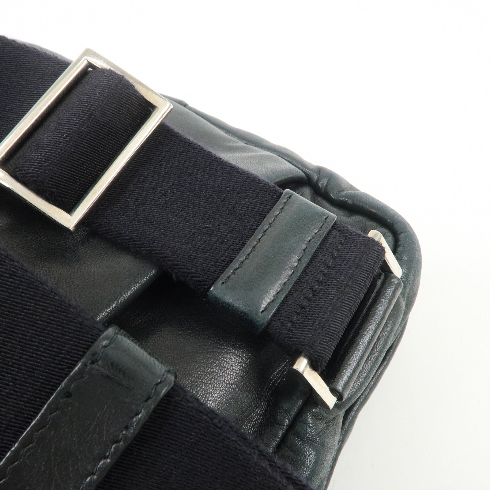 PRADA Triangle Logo Lamb Skin Canvas Shoulder Crossbody Bag Black