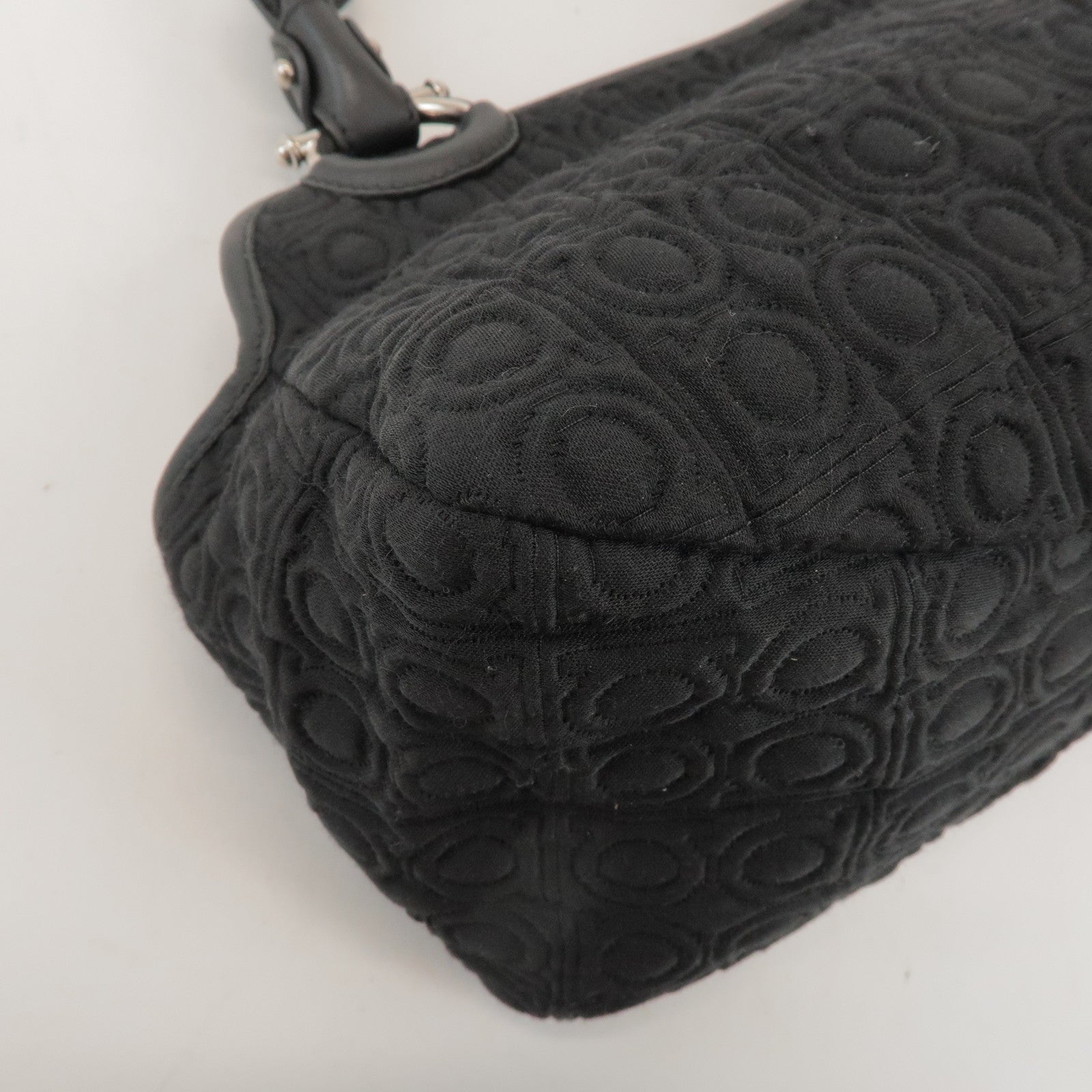 Ferragamo Gancini Canvas Leather Hand Bag Shoulder Bag Black