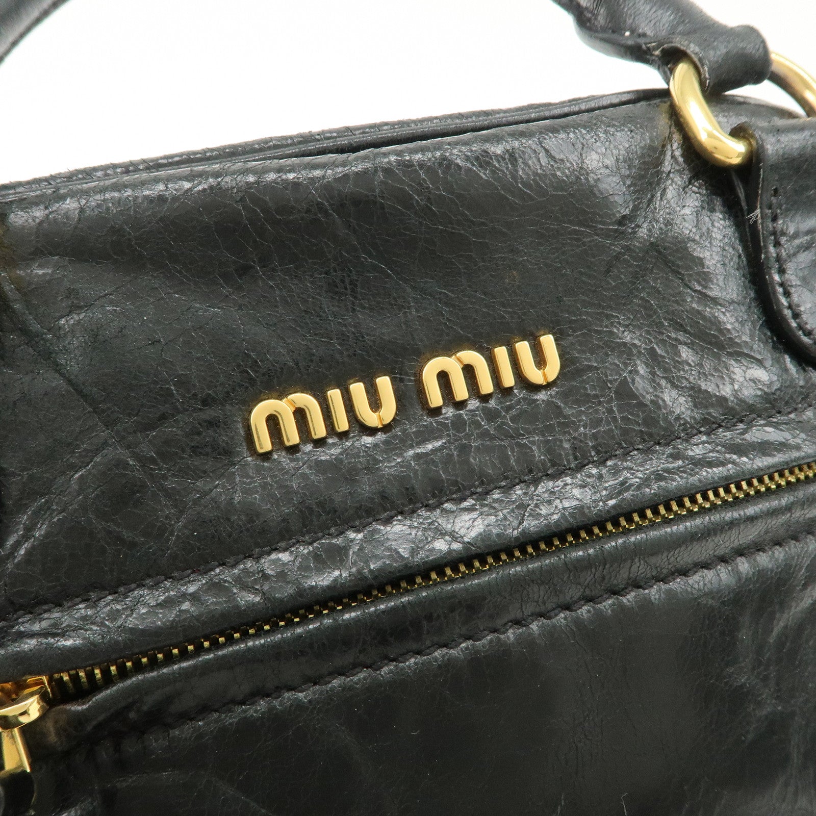 MIU MIU Leather 2Way Bag Hand Bag Shoulder Bag Black RR1424 Used