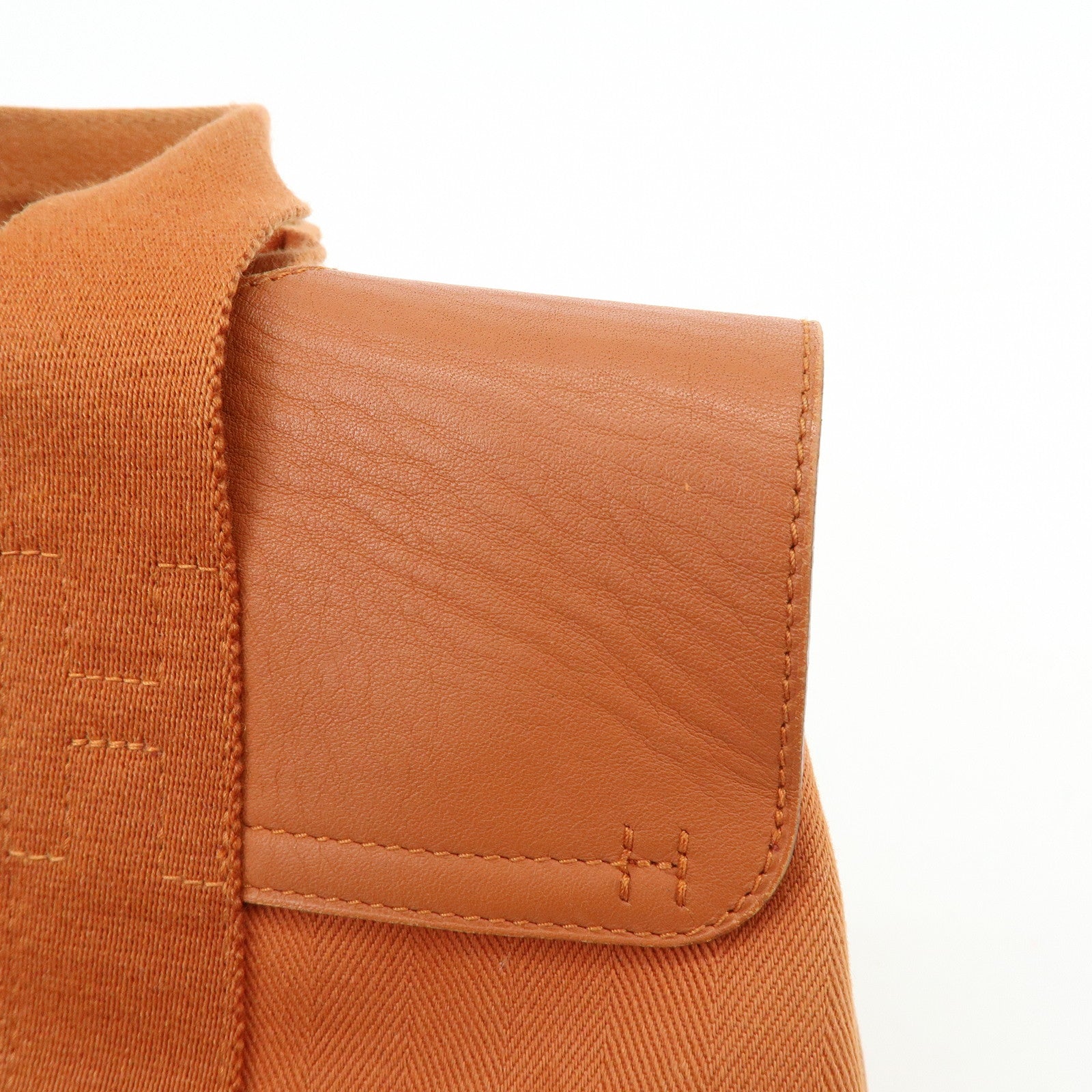 HERMES Valparaiso PM Toile Chevron Leather Tote Bag Hand Bag Brown
