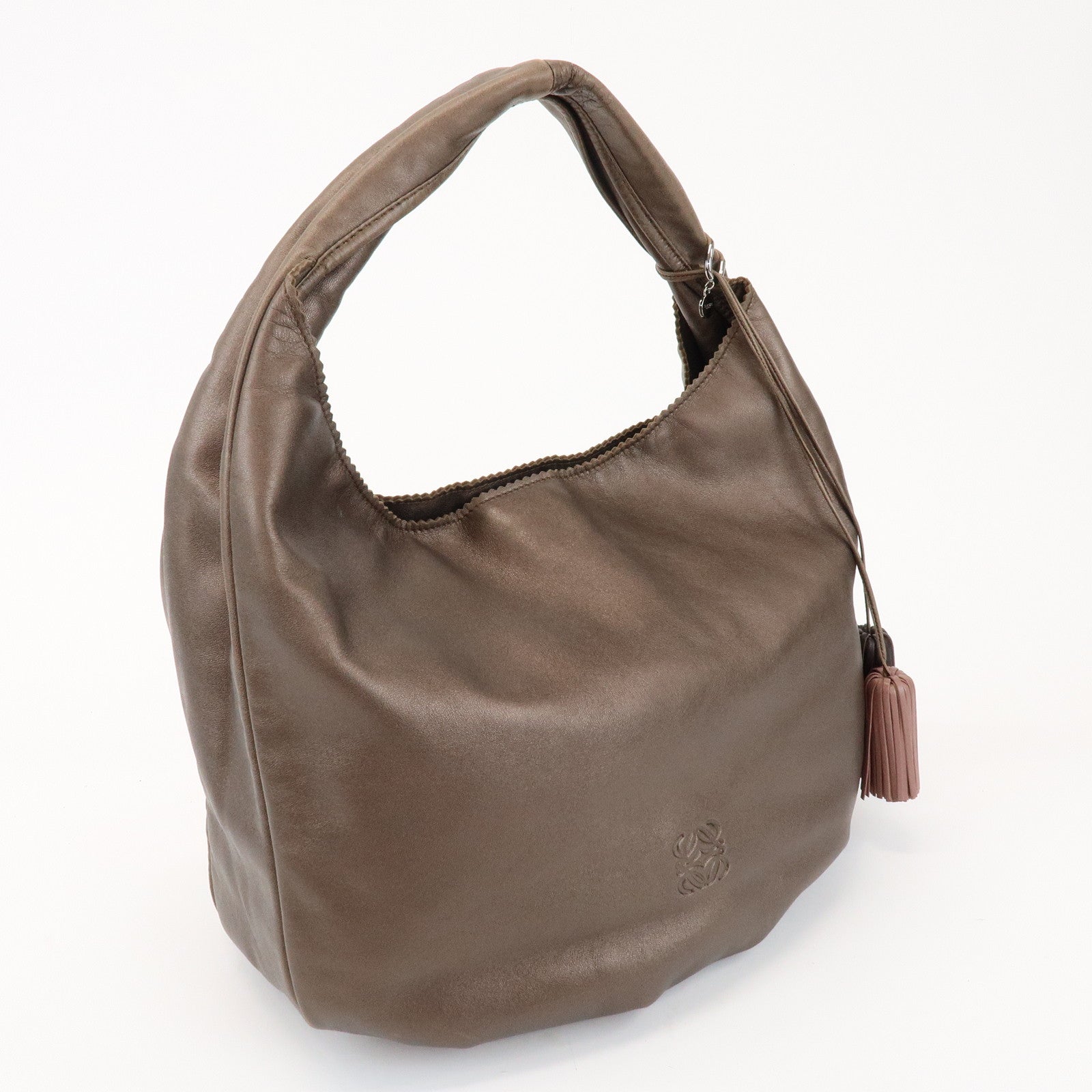 LOEWE Anagram Viento Leather Shoulder Bag Hand Bag Metallic Brown