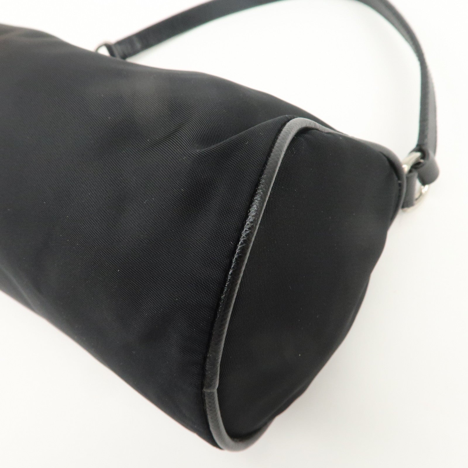 PRADA Triangle Logo Nylon Saffiano Leather Hand Bag Black