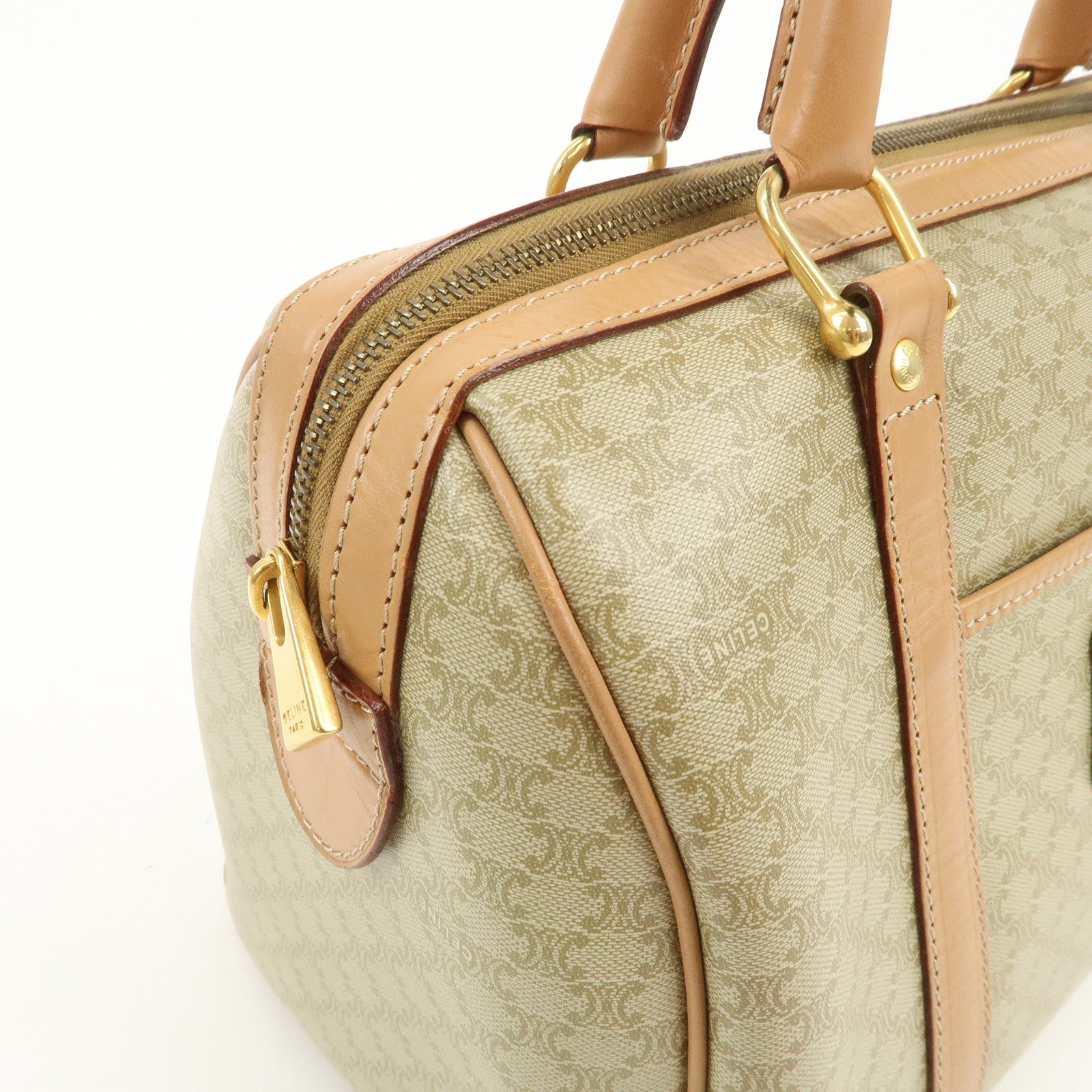 CELINE Macadam Logo PVC Boston Bag Hand Bag Beige
