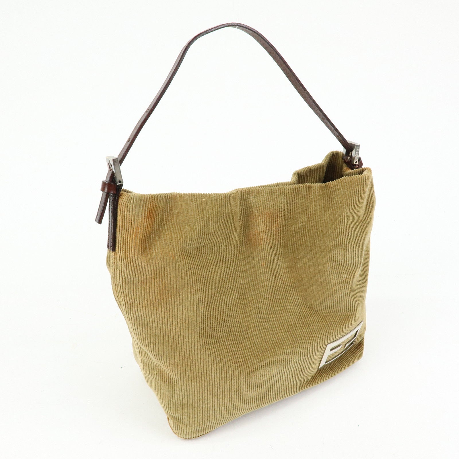 FENDI Corduroy Leather Mini Hand Bag Light Brown 26637