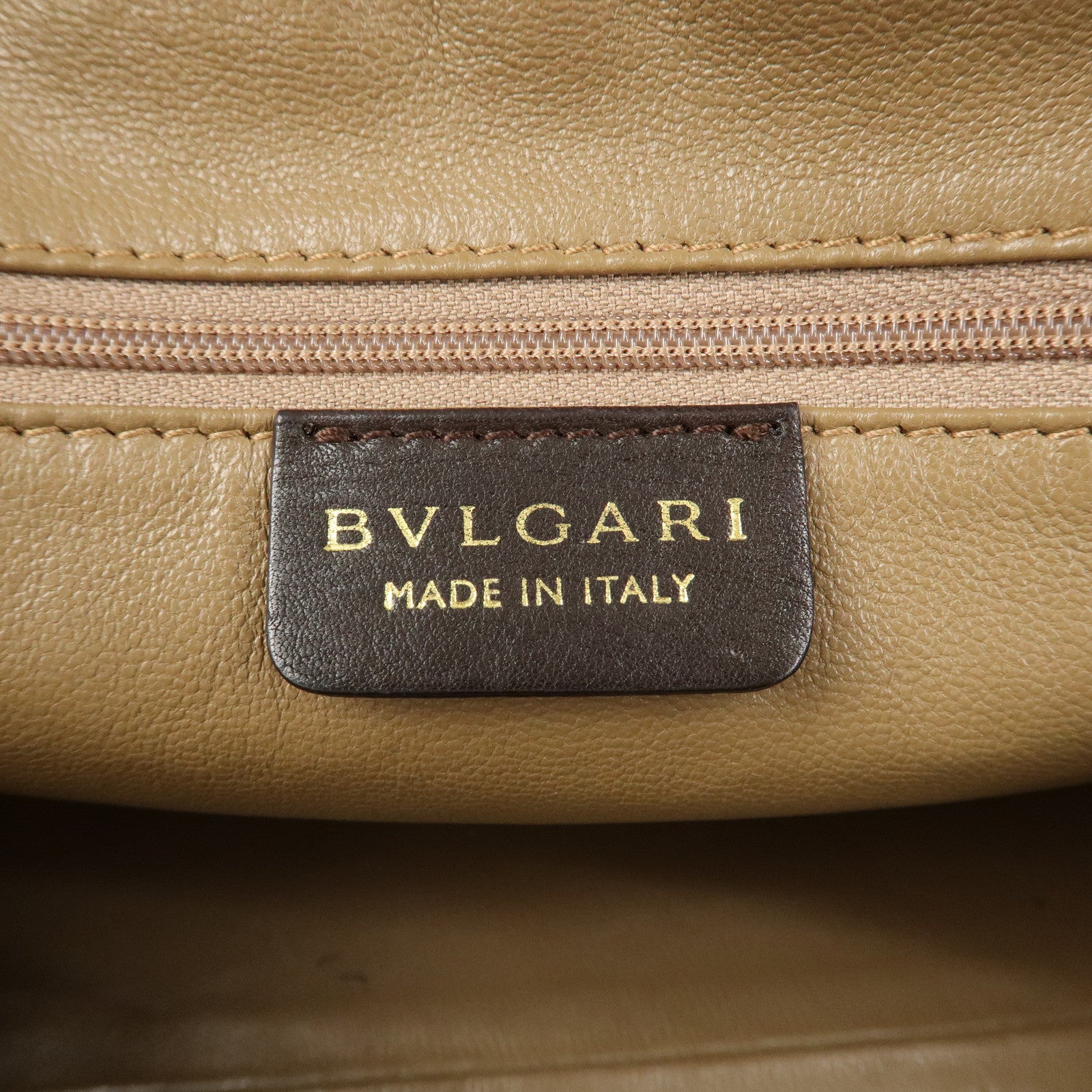 BVLGARI Leoni Leather Hand Bag Boston Bag Brown Gold Hardware Used