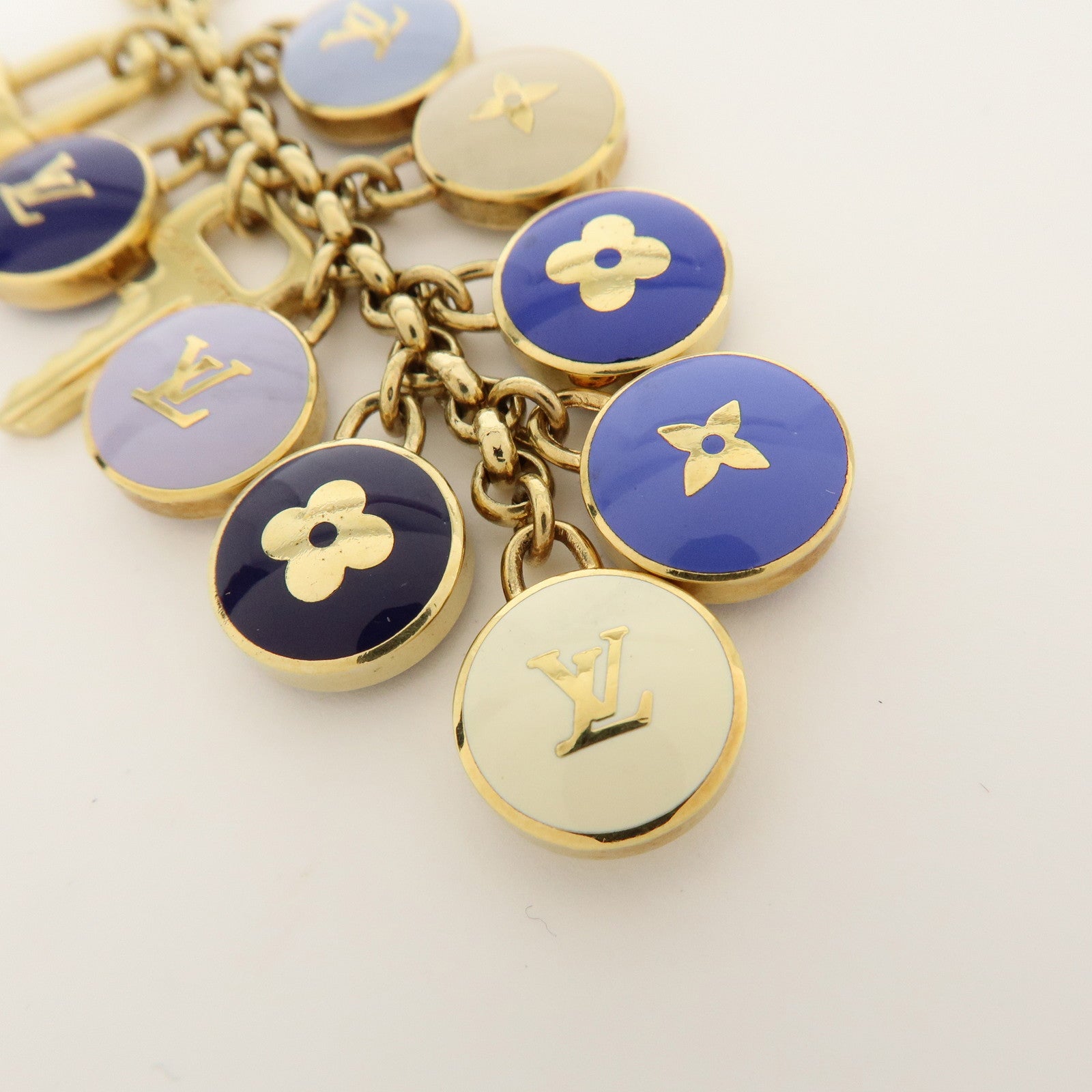 Louis Vuitton Metal Bag Charm Key Chain Blue Gold M65910