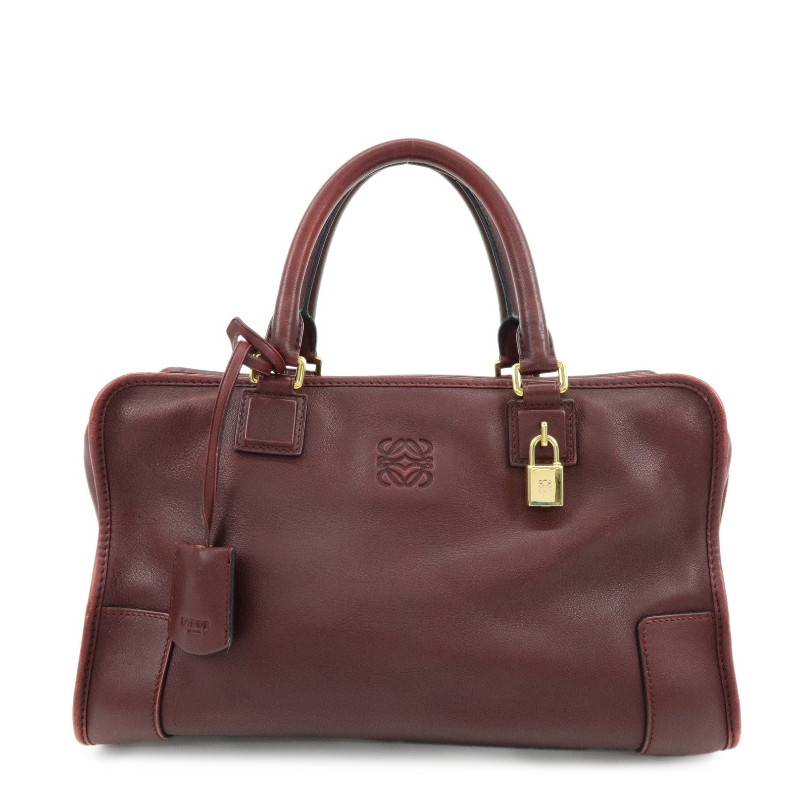LOEWE Anagram Amazona 36 Calf Leather Hand Bag Boston Bag Wine Red