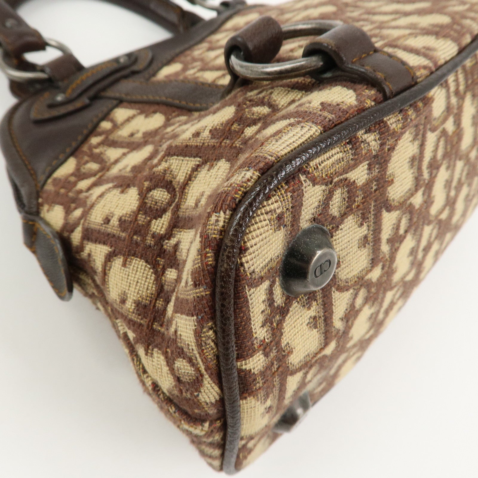 Christian Dior Trotter Canvas Leather Hand Bag Beige Brown