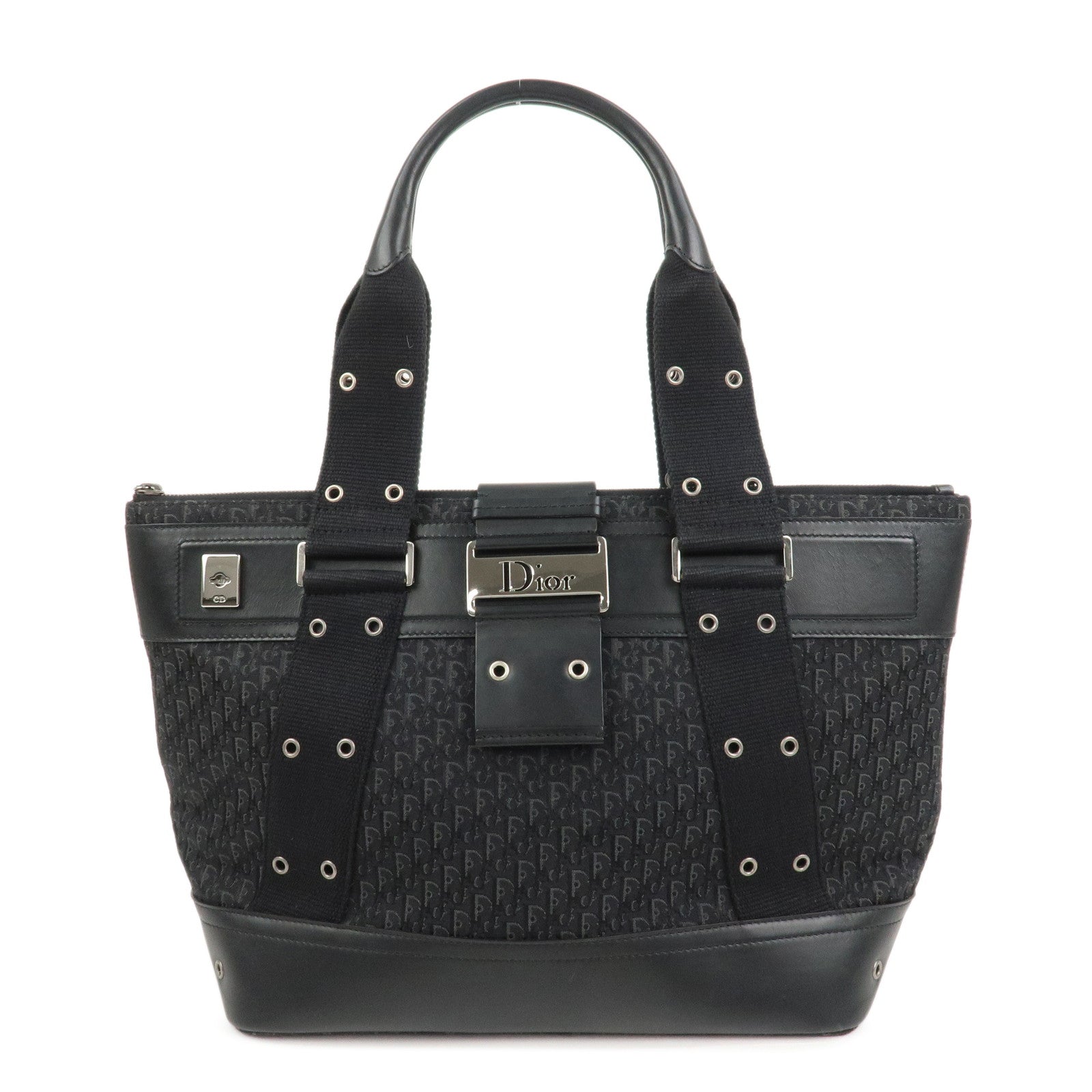 Christian Dior Trotter Canvas Leather Hand Bag Tote Bag Black