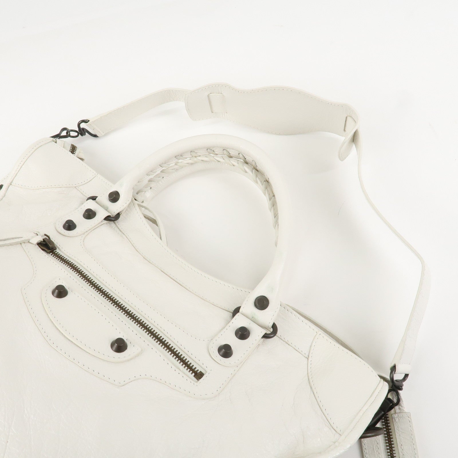 BALENCIAGA The City Leather 2Way Hand Bag White 115748 Used