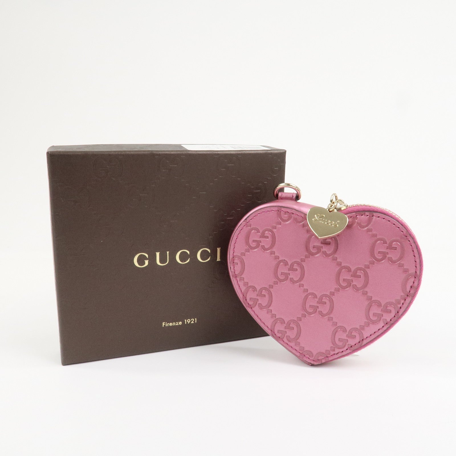 GUCCI Lovely Heart Guccissima Leather Coin Case MetallicPink 152615