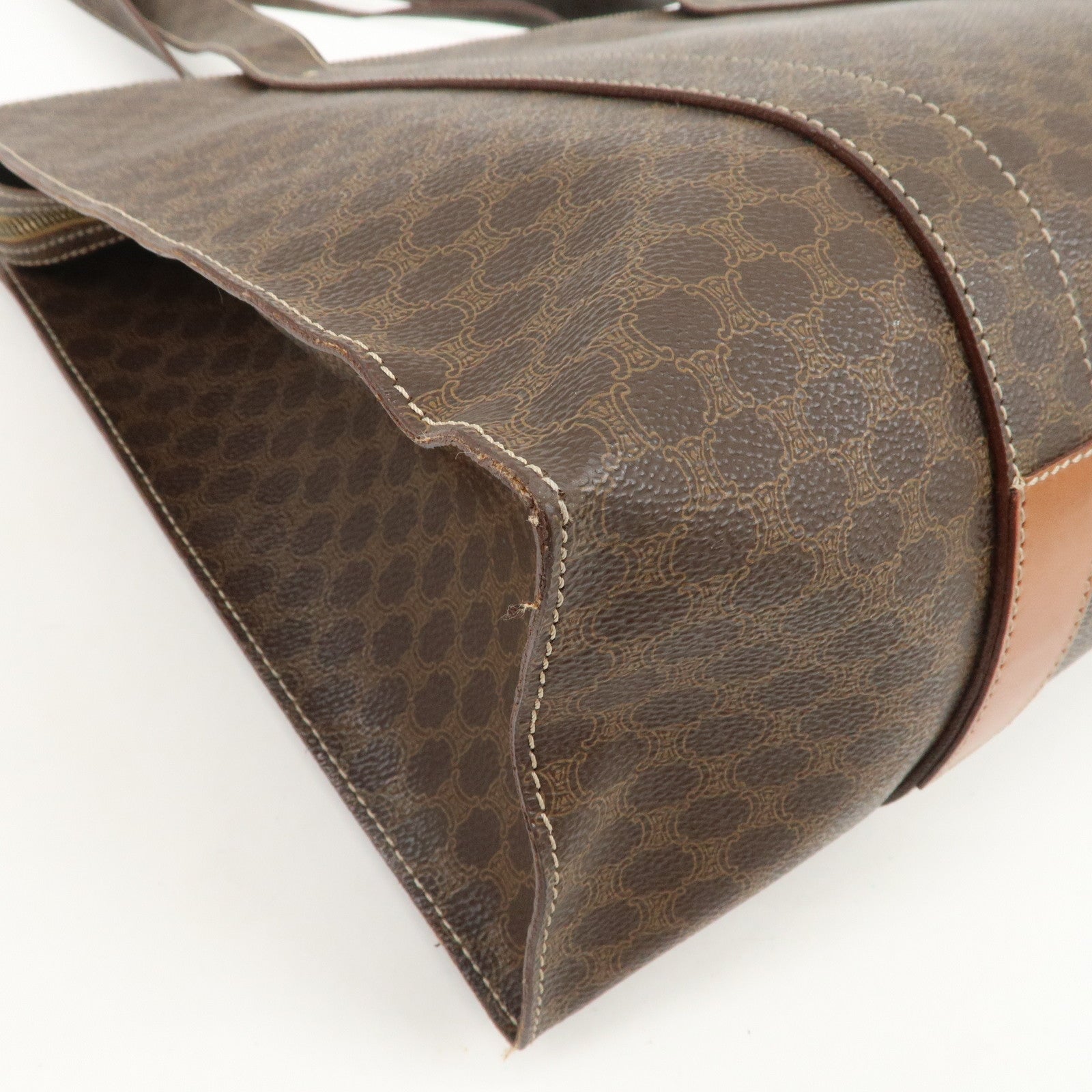 CELINE Macadam PVC Coating Canvas Tote Bag Shoulder Bag Brown